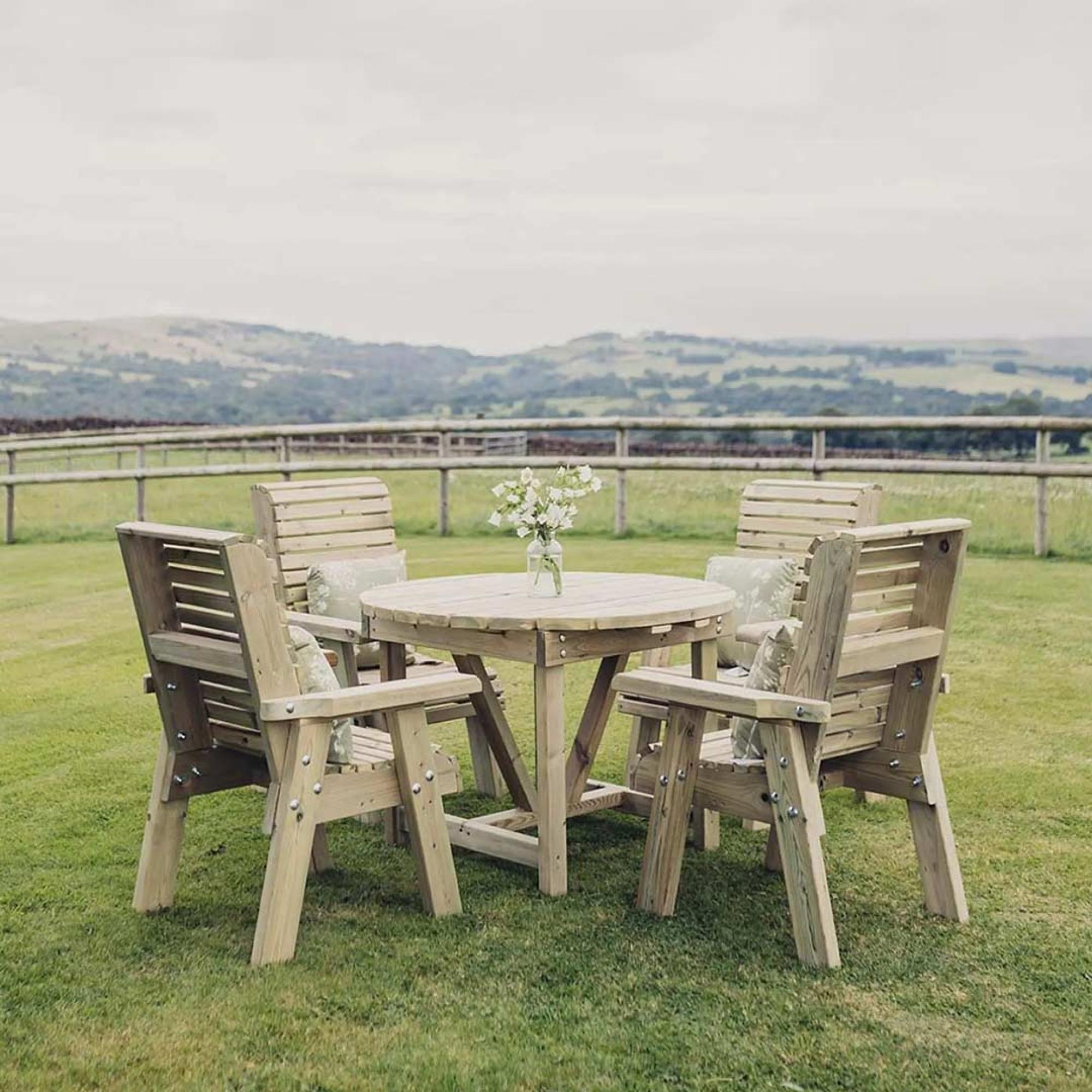 Ergo Garden Dining Set - 4 Seater - Round - Timber Wood