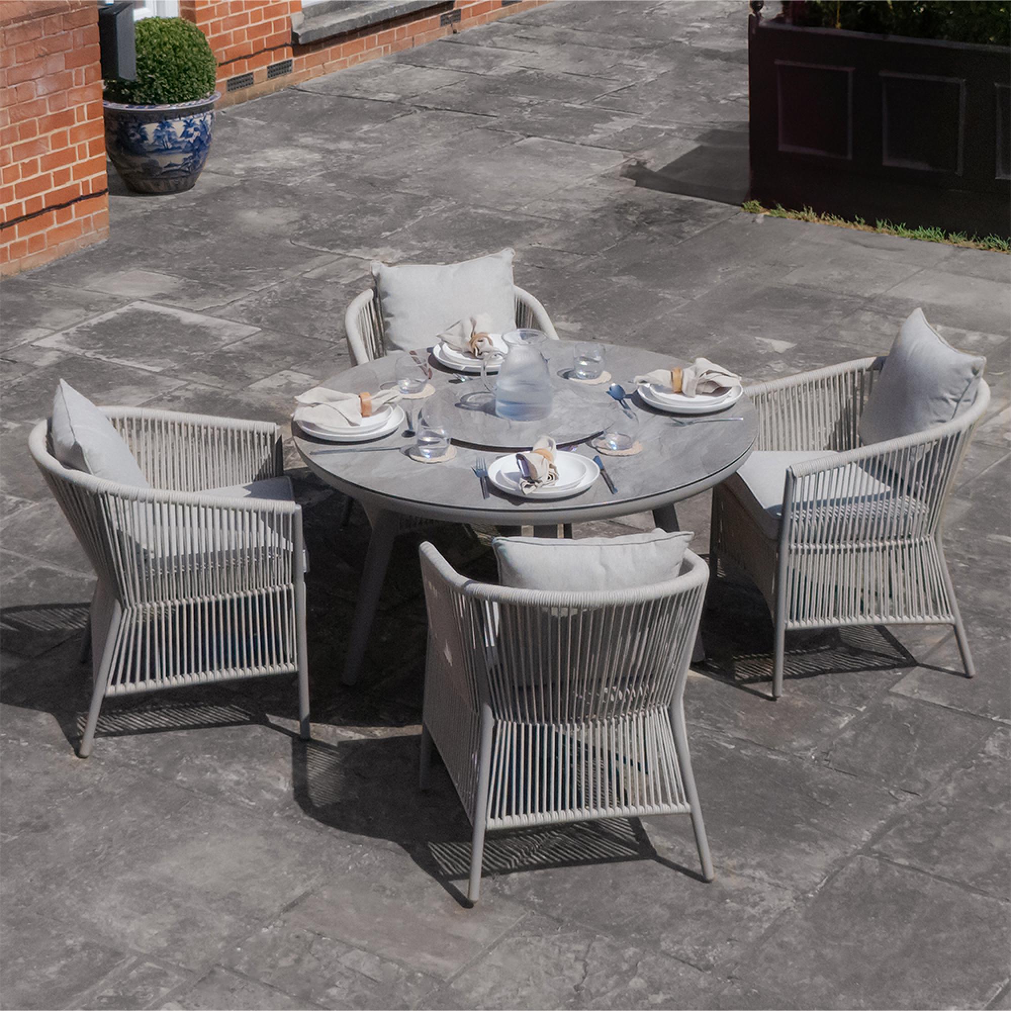 Maldives Round Garden Dining Set - 4 Seater - 120cm - Ceramic Top - Cool Linen