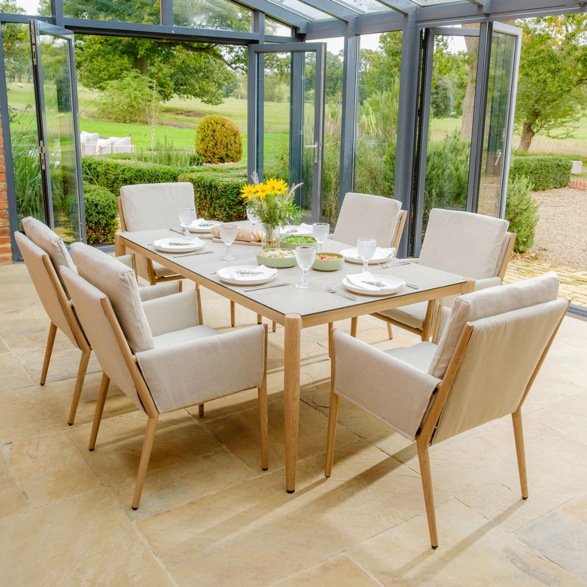 Burford Garden Dining Set - 6 Seater - 180cm - Ceramic Top - Almond