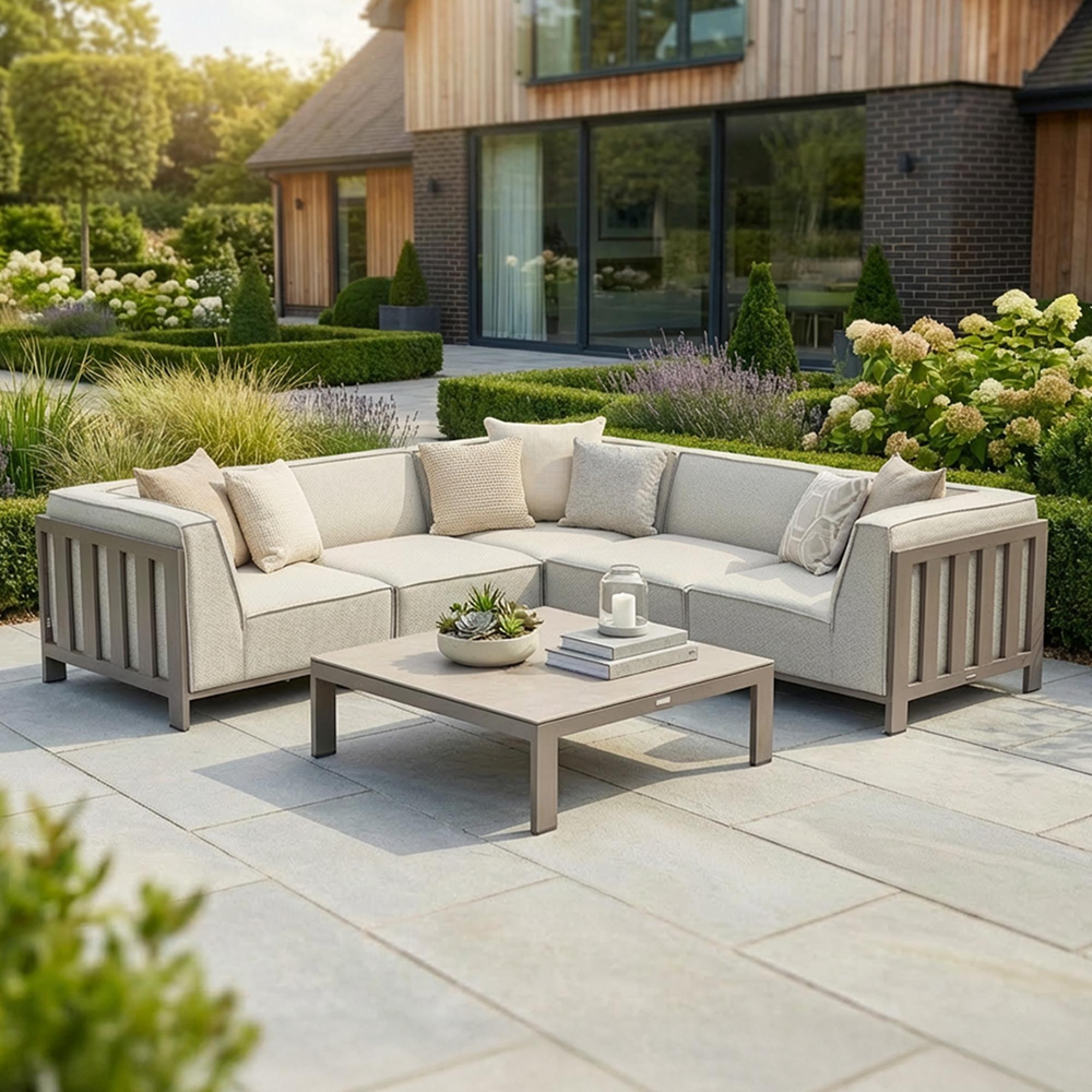 Ibiza Small Corner Garden Sofa Set - Coffee Table - Ceramic Top - Latte