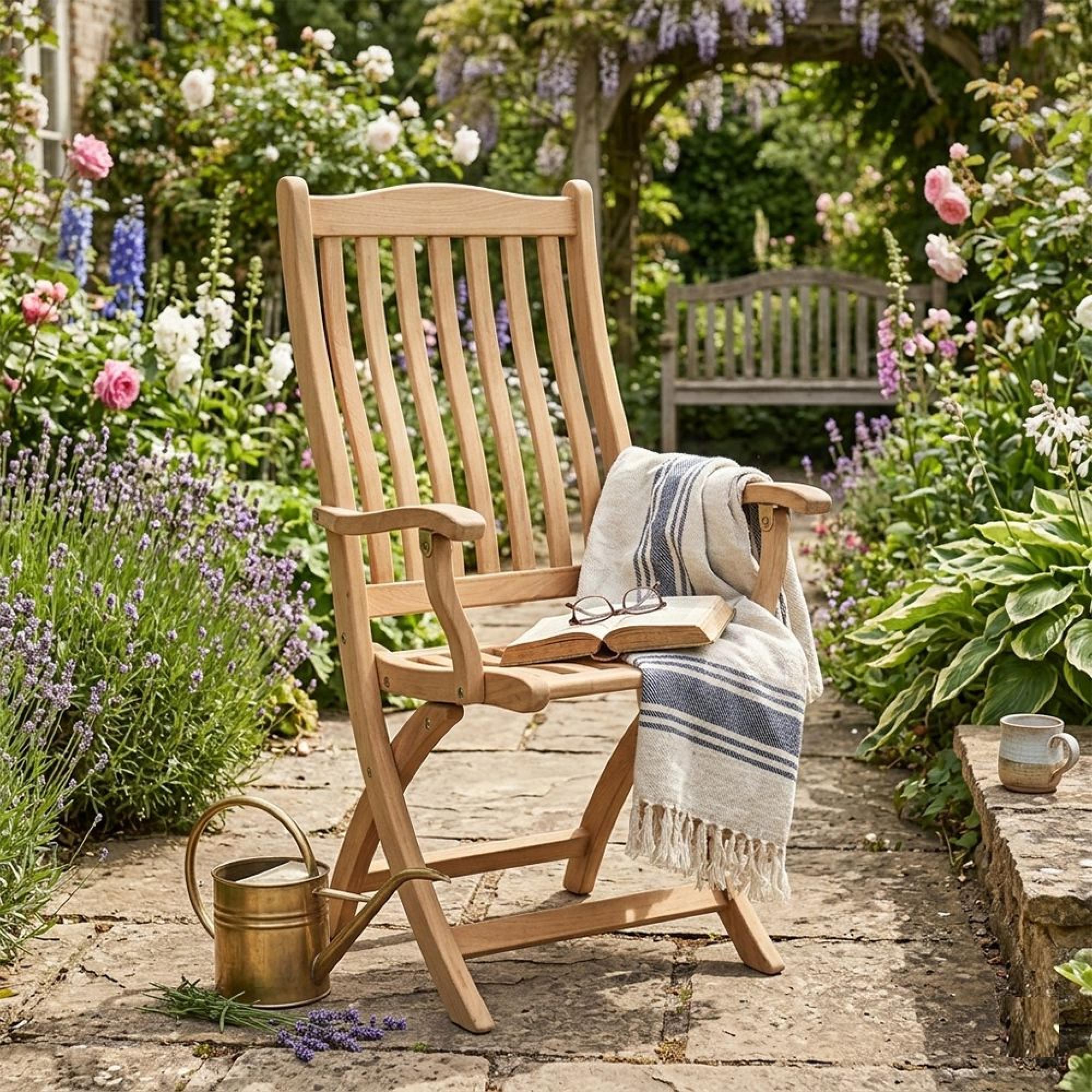 Roble Wood Garden Bengal Folding Carver Dining Chair