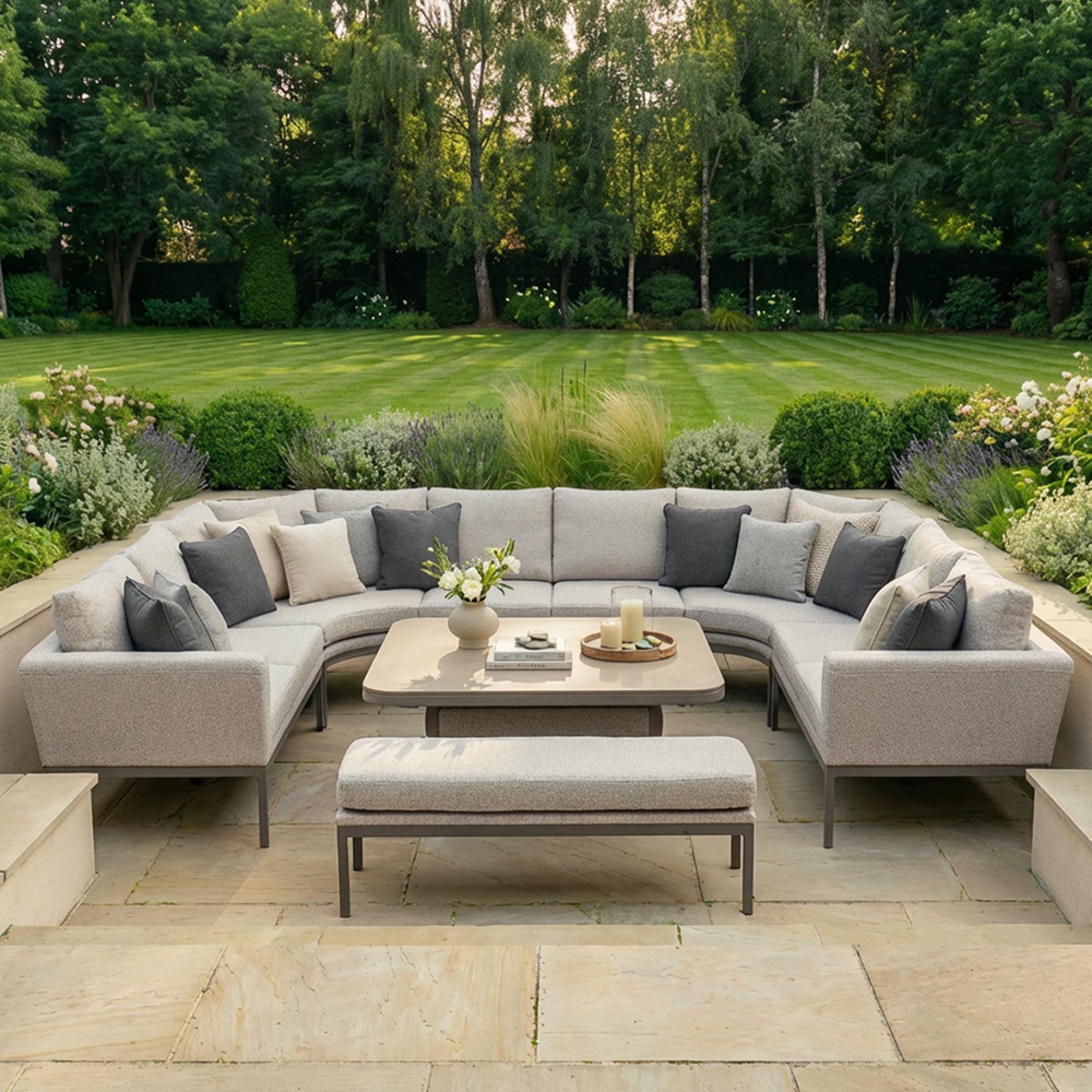 Pulse U Shape Corner Garden Dining Set - Rising Table - Ceramic Top - Latte