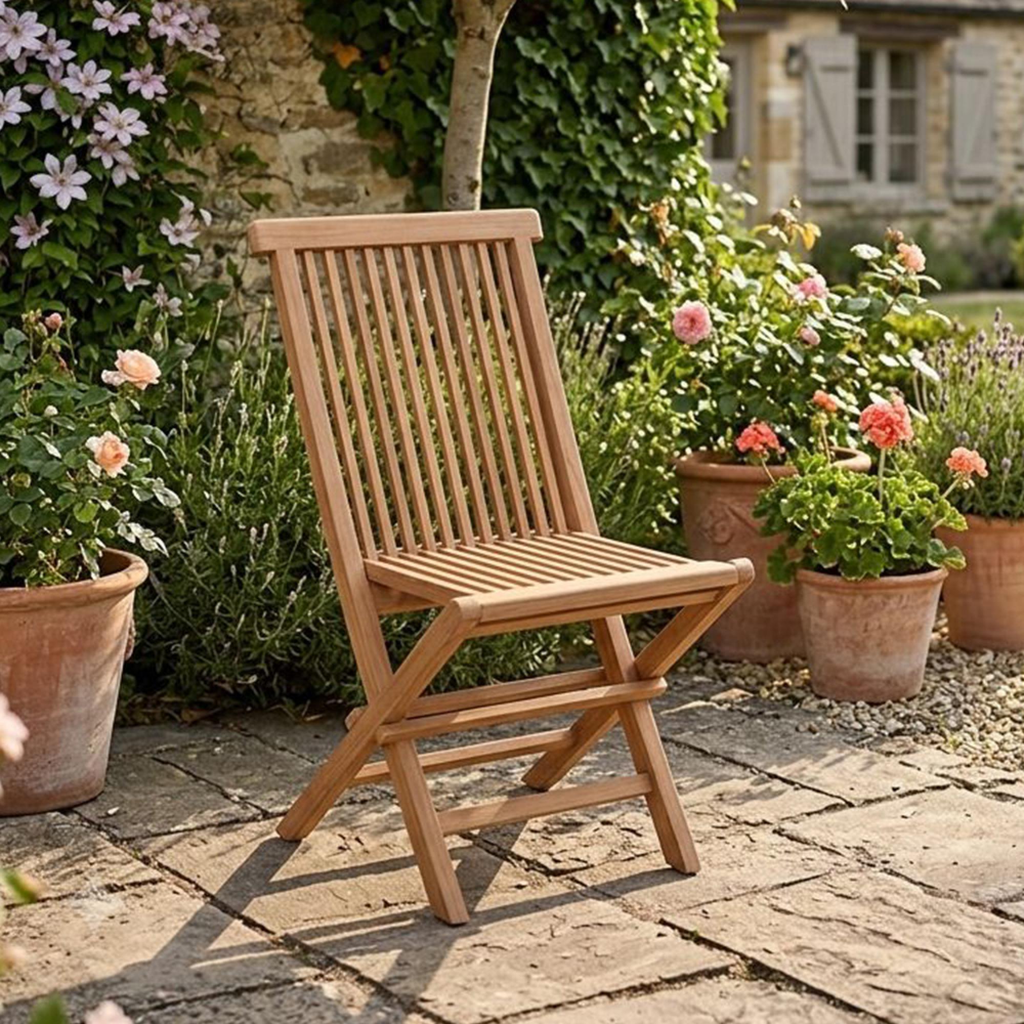 Garden Bistro Chair - Set of 2 - Folding - Natural - Teak Wood