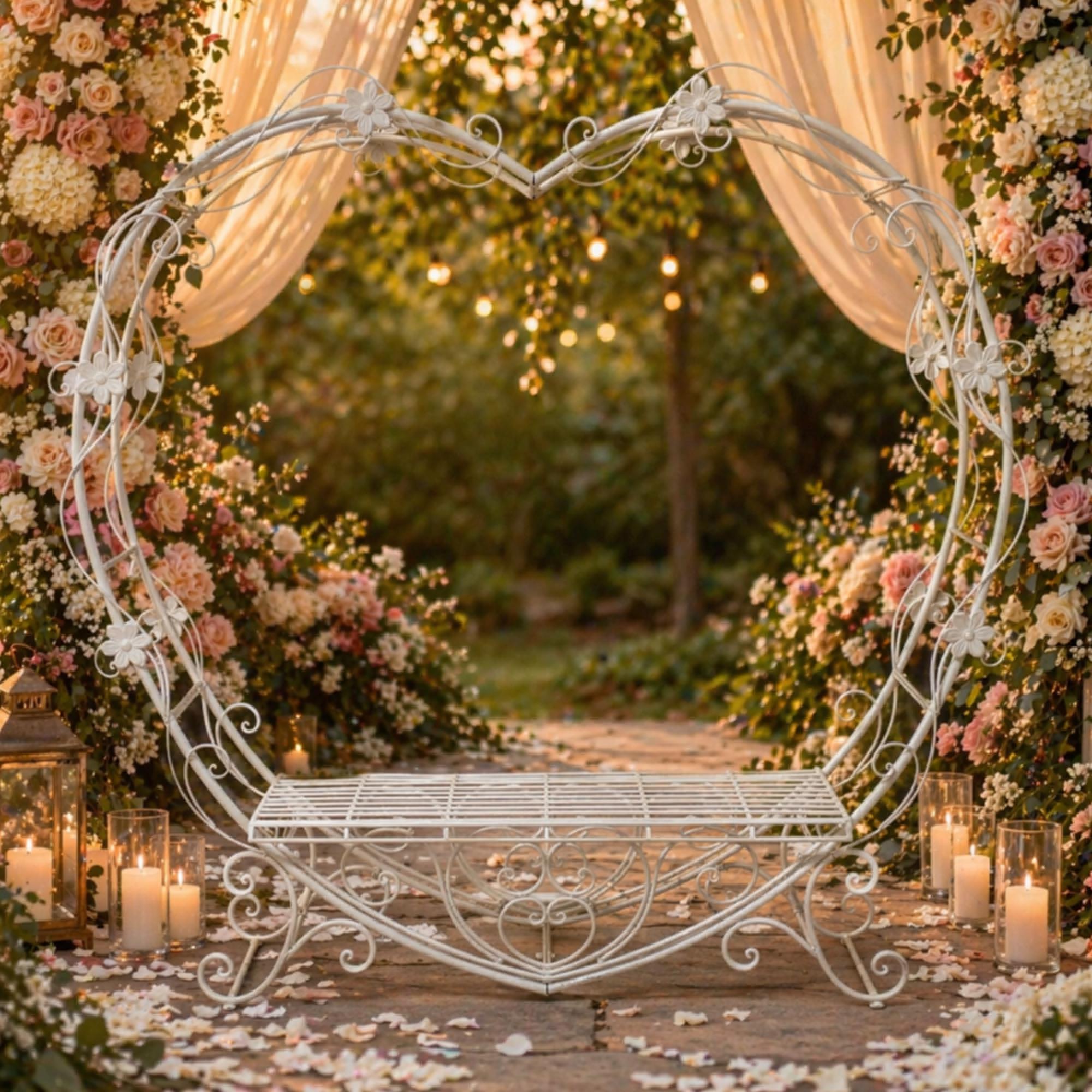Garden Love Heart Bench - White - Metal