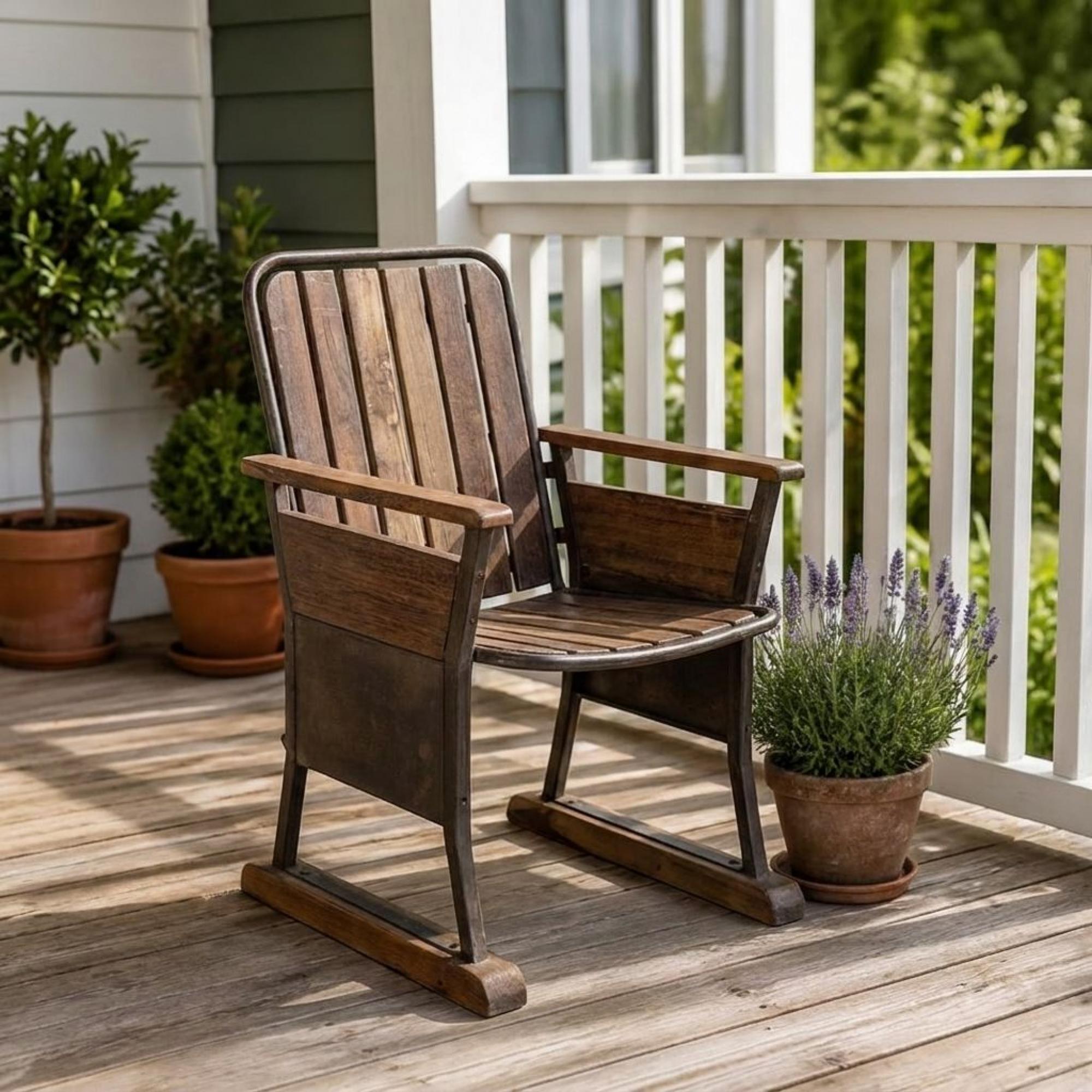 Industrial Outdoor Armchair - Brown - Wood and Metal