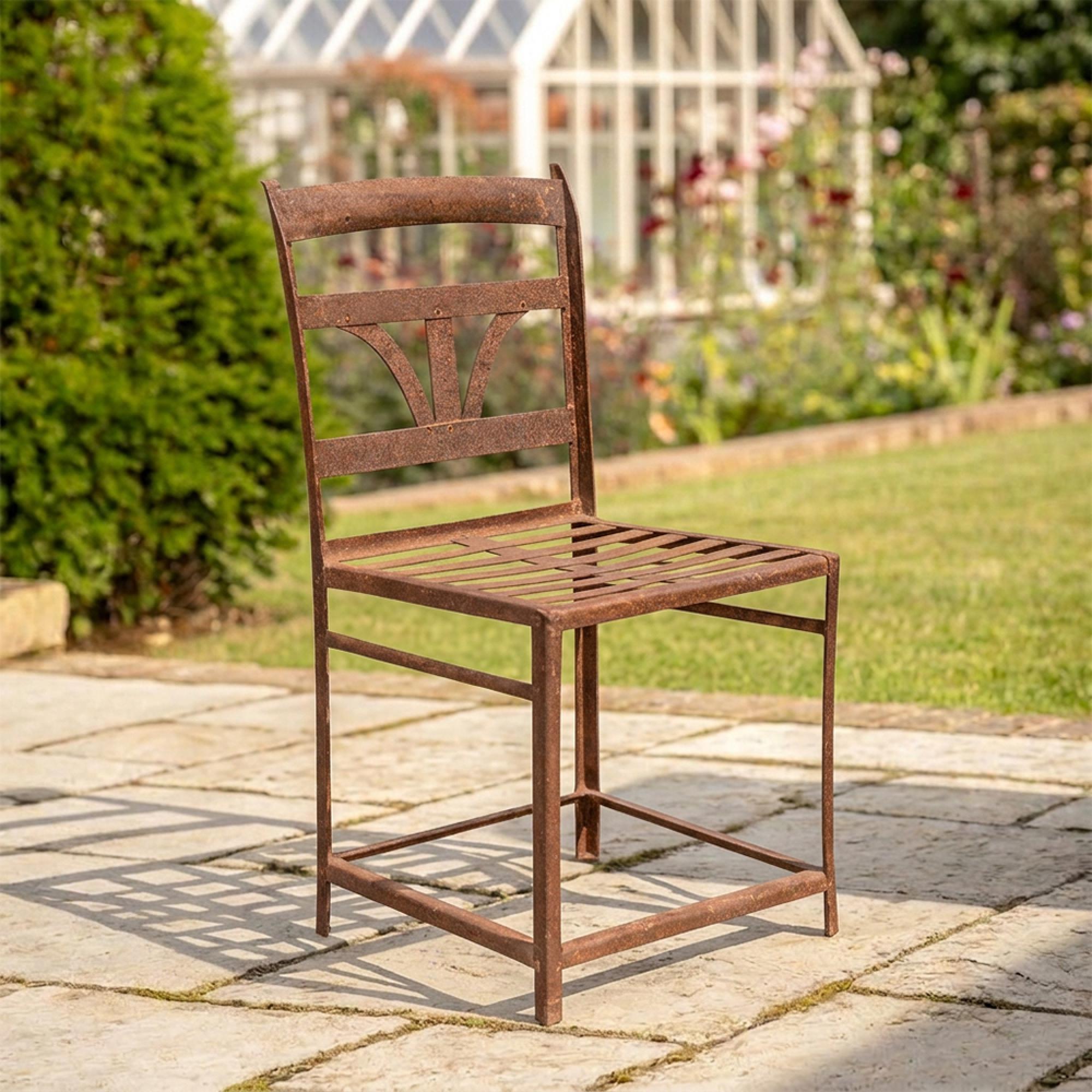 Industrial Outdoor Chair - Slatted Back - Distressed Rust Effect - Metal