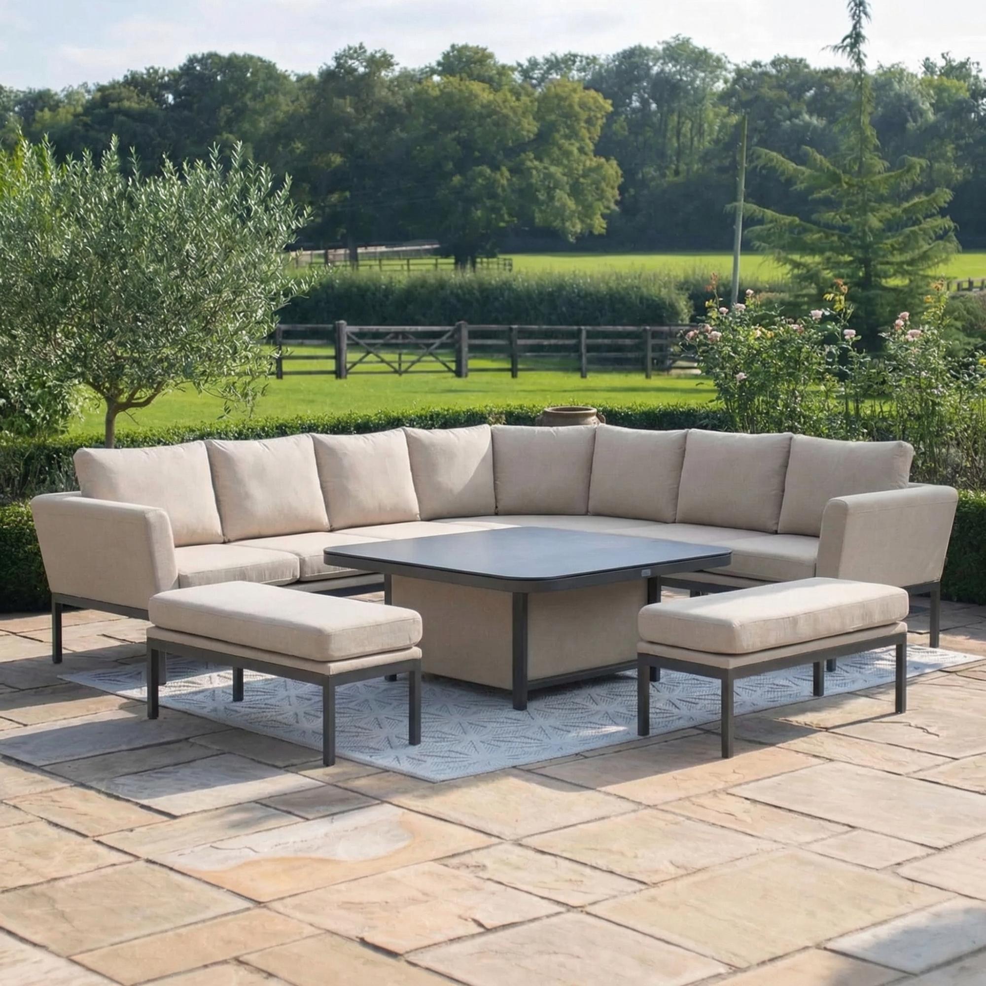 Pulse Deluxe Corner Garden Dining Set - Square - Rising Table - Oatmeal