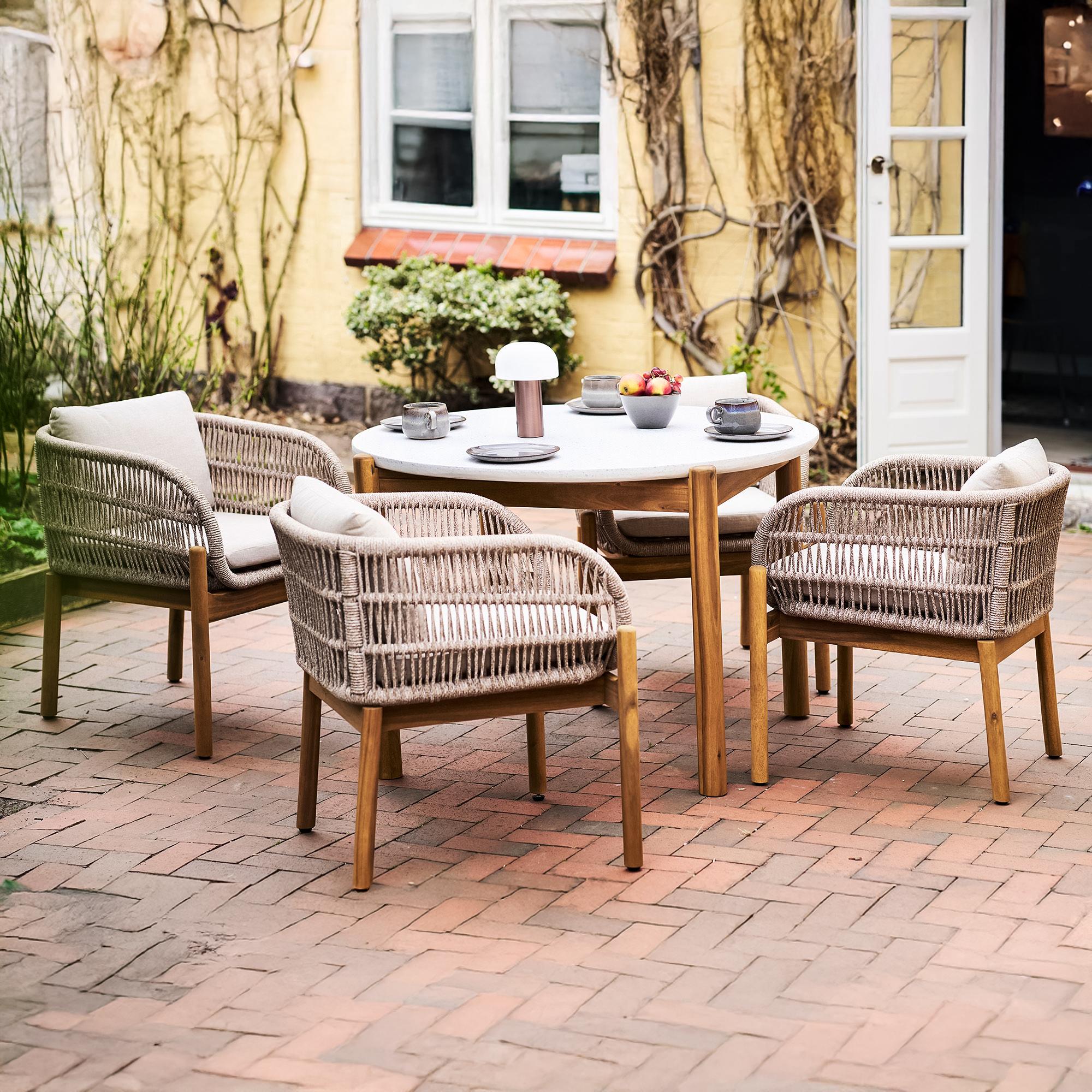 Terracina Round Garden Dining Set - 4 Seater - Beige Rope