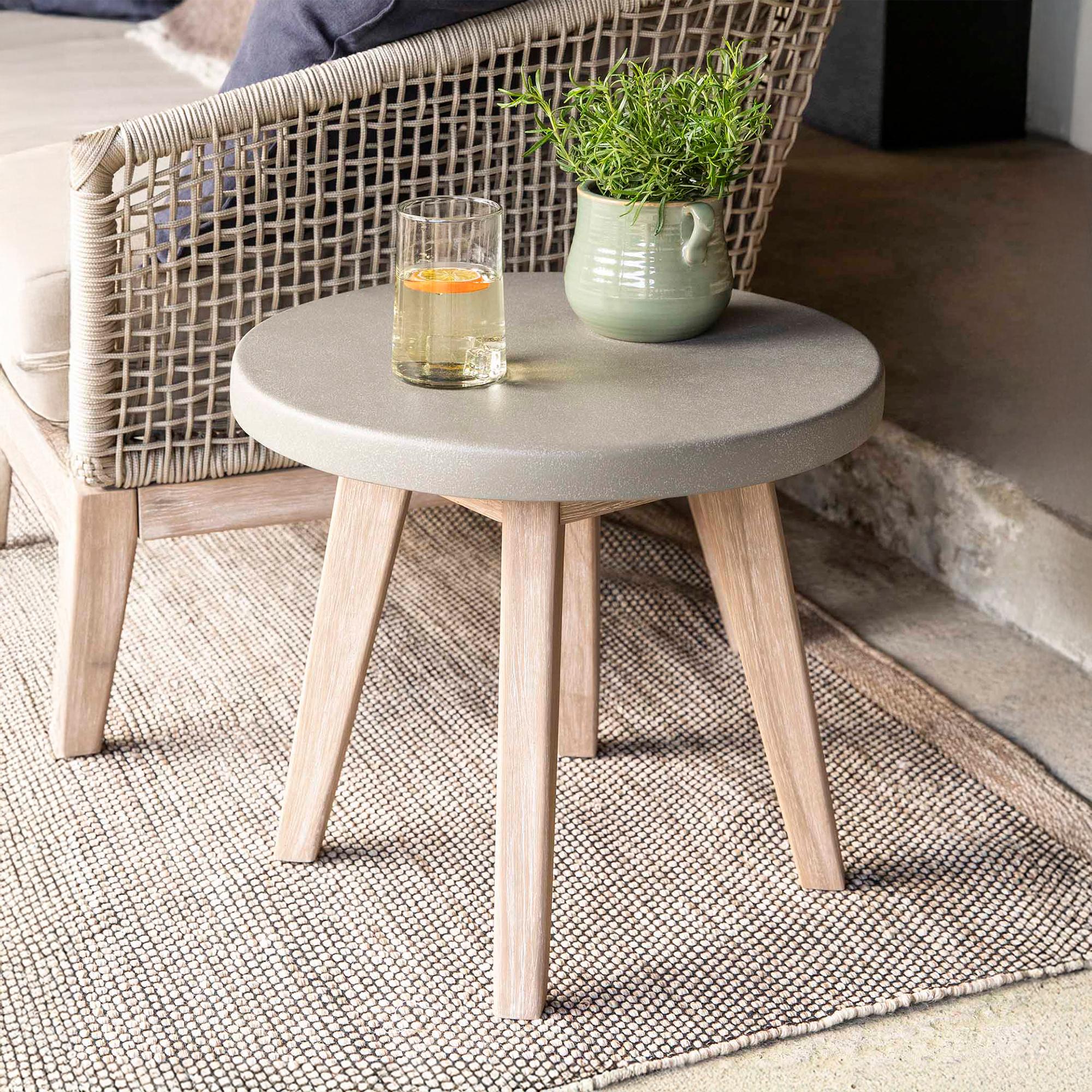 Lynton Outdoor Round Side Table Grey Faux Concreate
