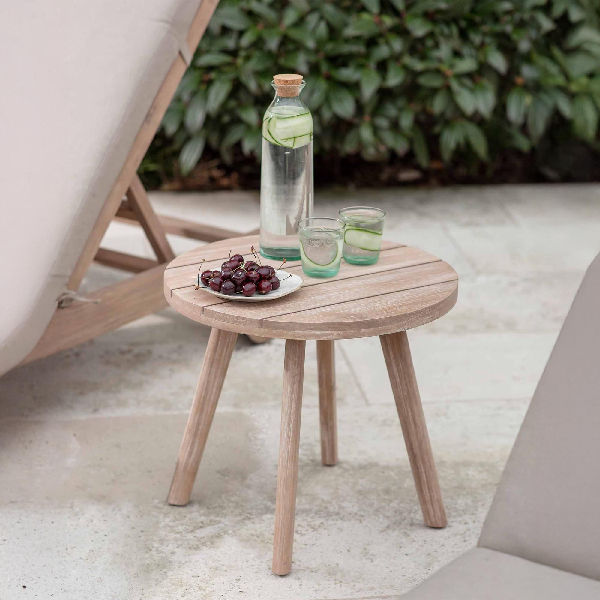 Porthallow Outdoor Round Side Table Natural Acacia Wood