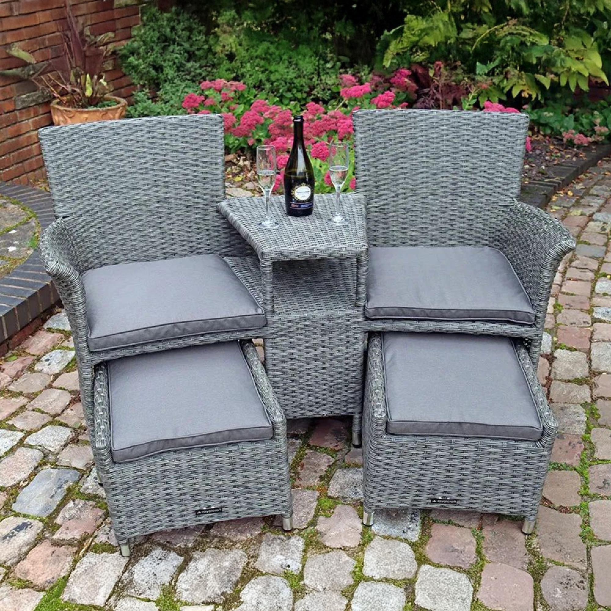 Paris Garden Companion Set - 2 Seater - Pull Out Footstools - Grey - Rattan