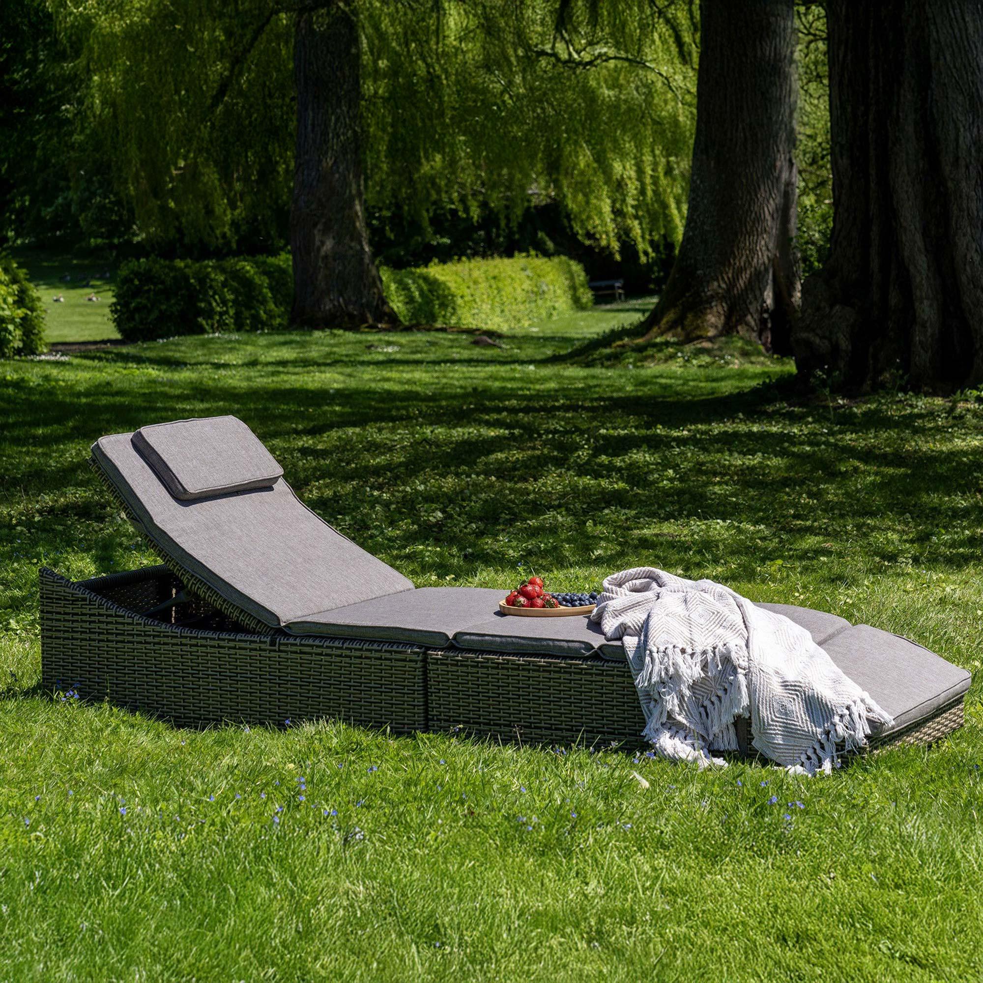 Split Garden Sun Lounger - Grey - Fabric and Rattan
