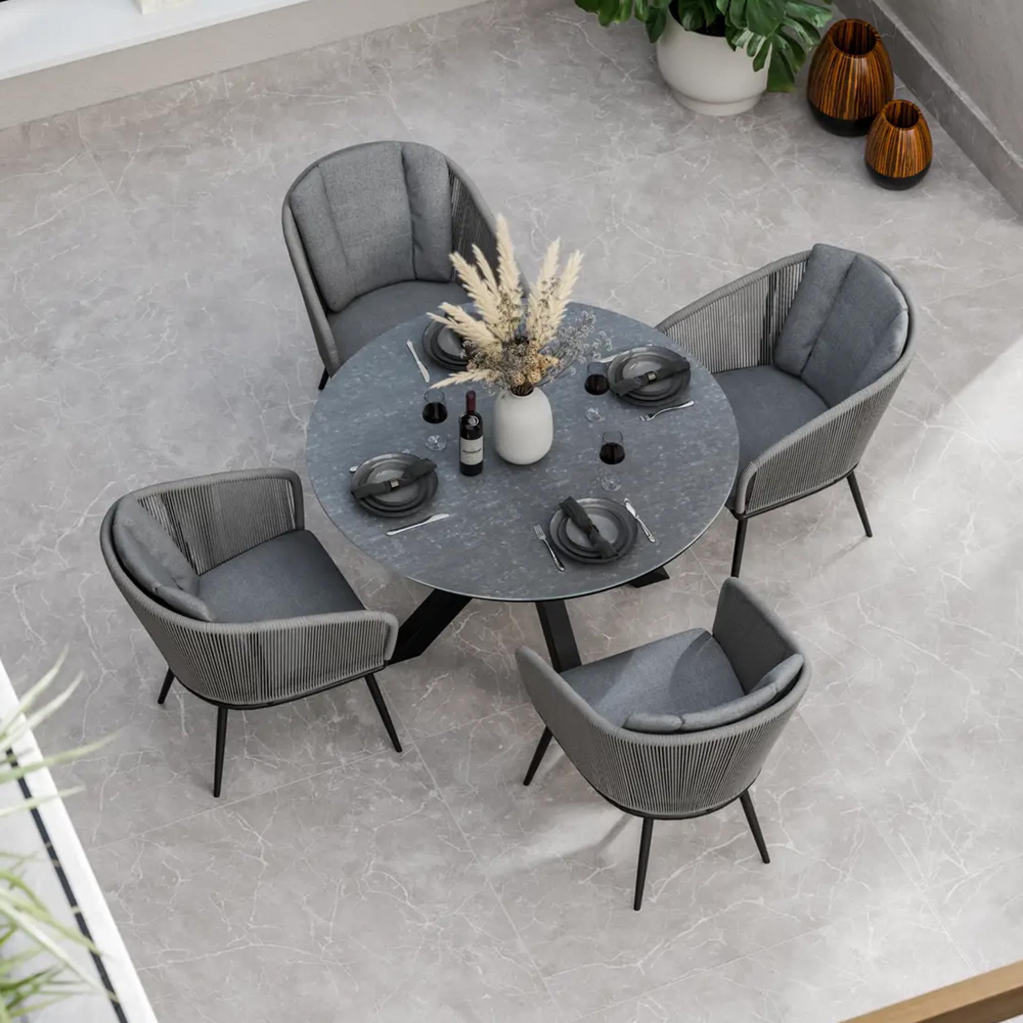 Aspen Garden Dining Set - 4 Seater - 120cm - Round - Ceramic Top - 4 Rope Chairs