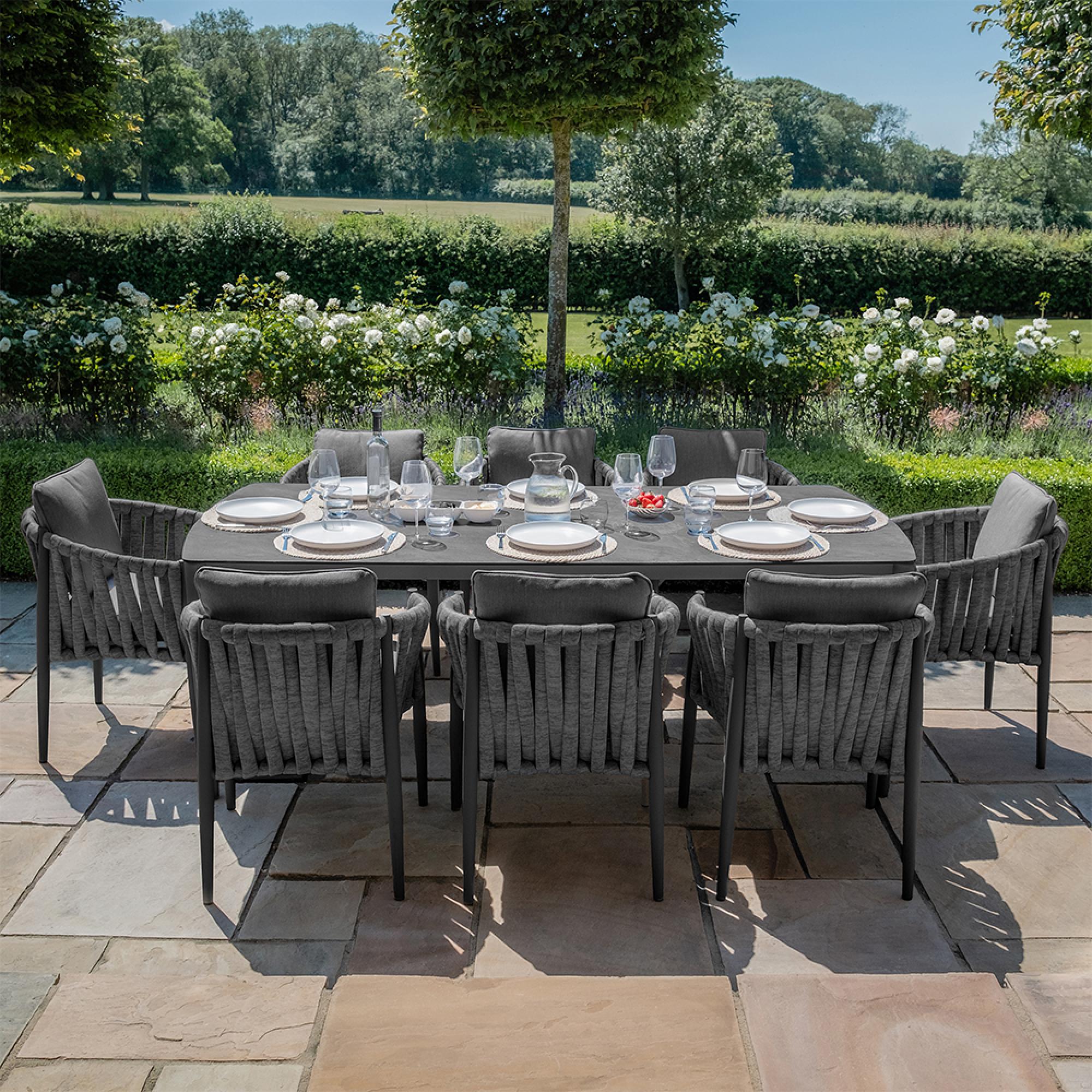 Milan Garden Dining Set - 8 Seater - 220cm - Ceramic Top - Charcoal