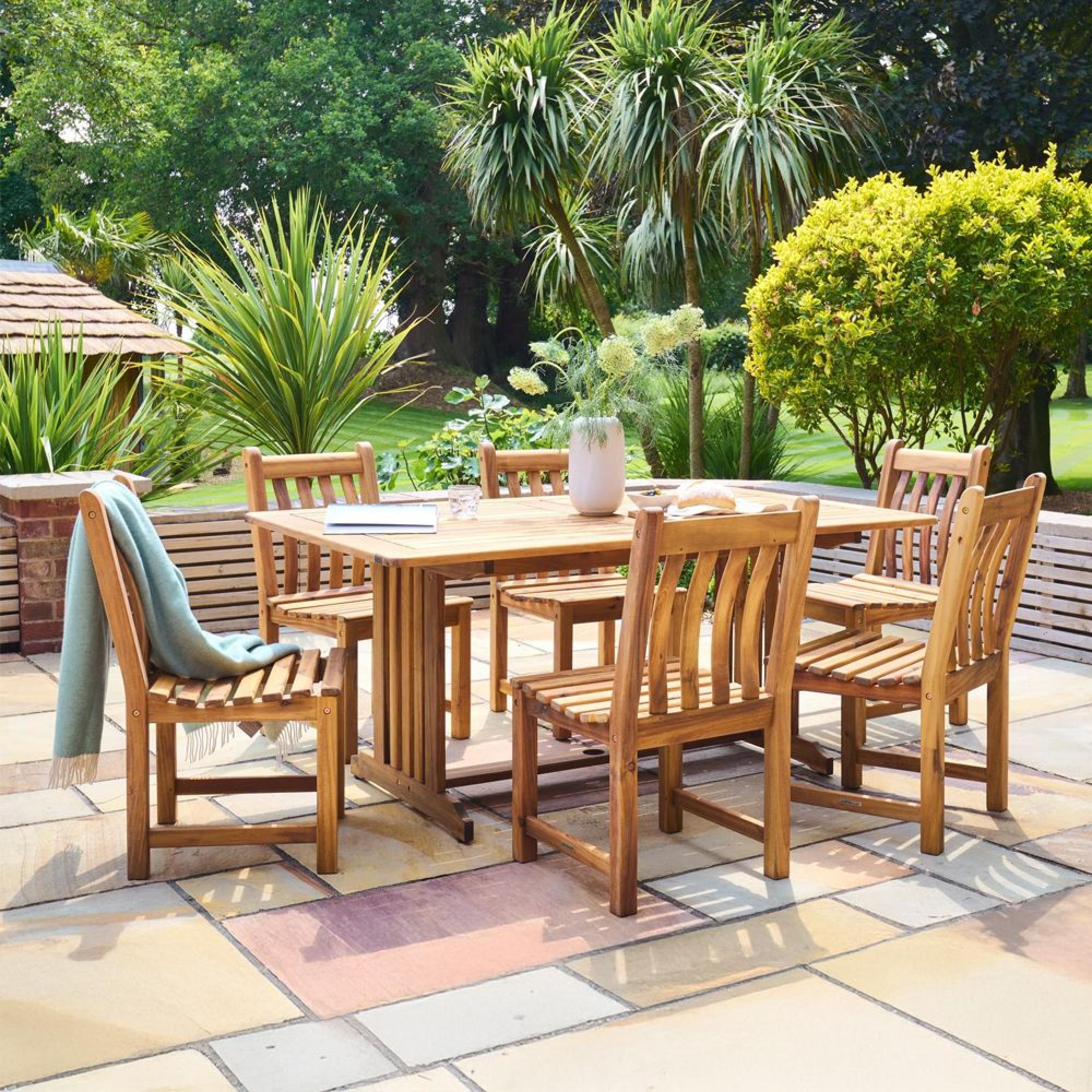 Redcliffe Garden Dining Set - 6 Seater - 165cm - Acacia Wood - 6 Broadfield Side Dining Chair