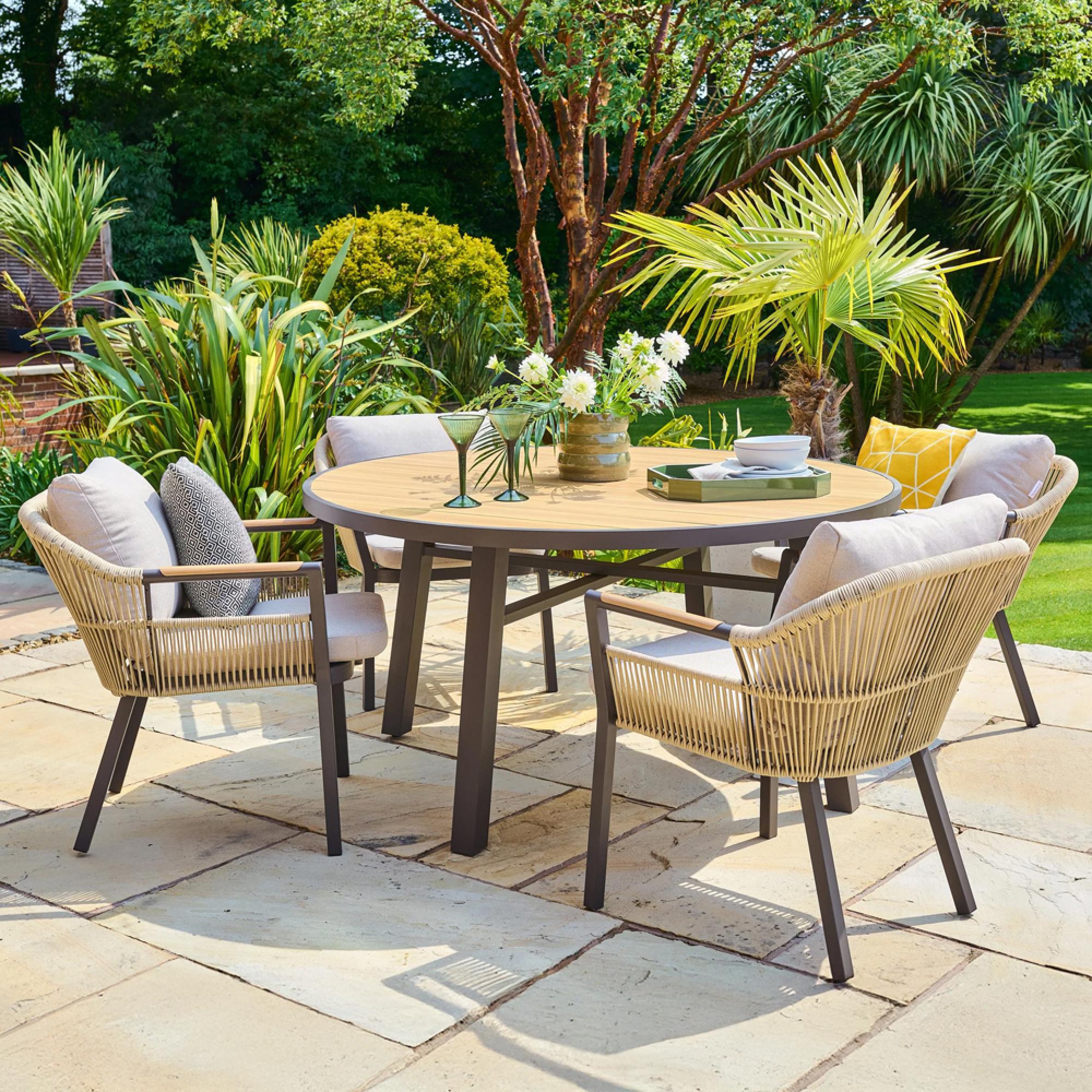 Bali Garden Round Dining Set - 4 Seater - 150cm - 4 Chairs