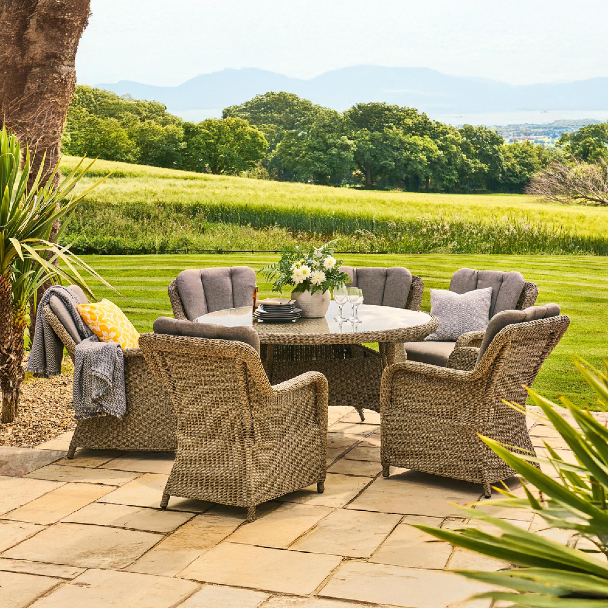 Arlington Round Dining Set - 6 Seater - 150cm - Luxury Rattan - 6 Chairs