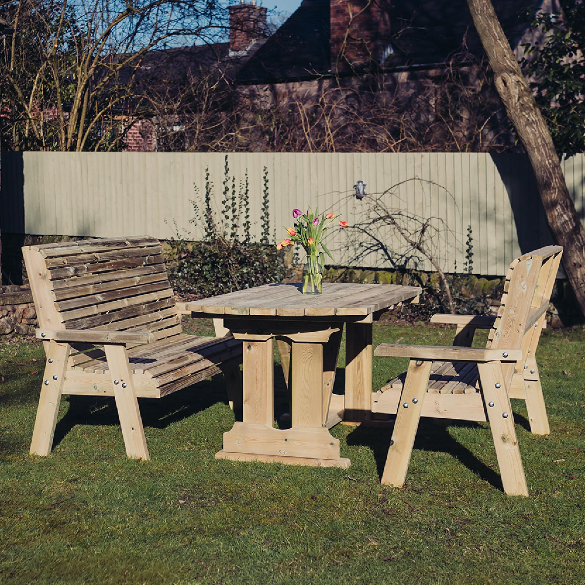 Ergo Garden Table Set - 2 Benches - Redwood