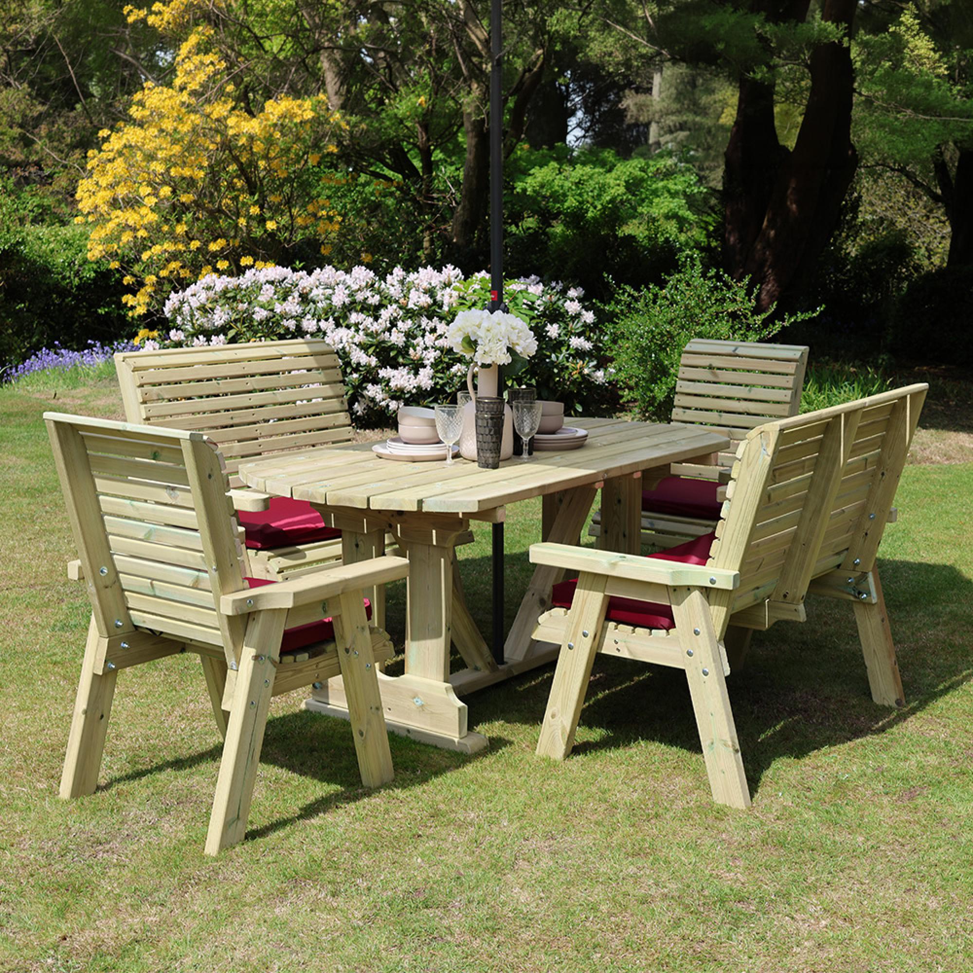 Ergo Garden Table Set - 2 Chairs & 2 Benches - Redwood