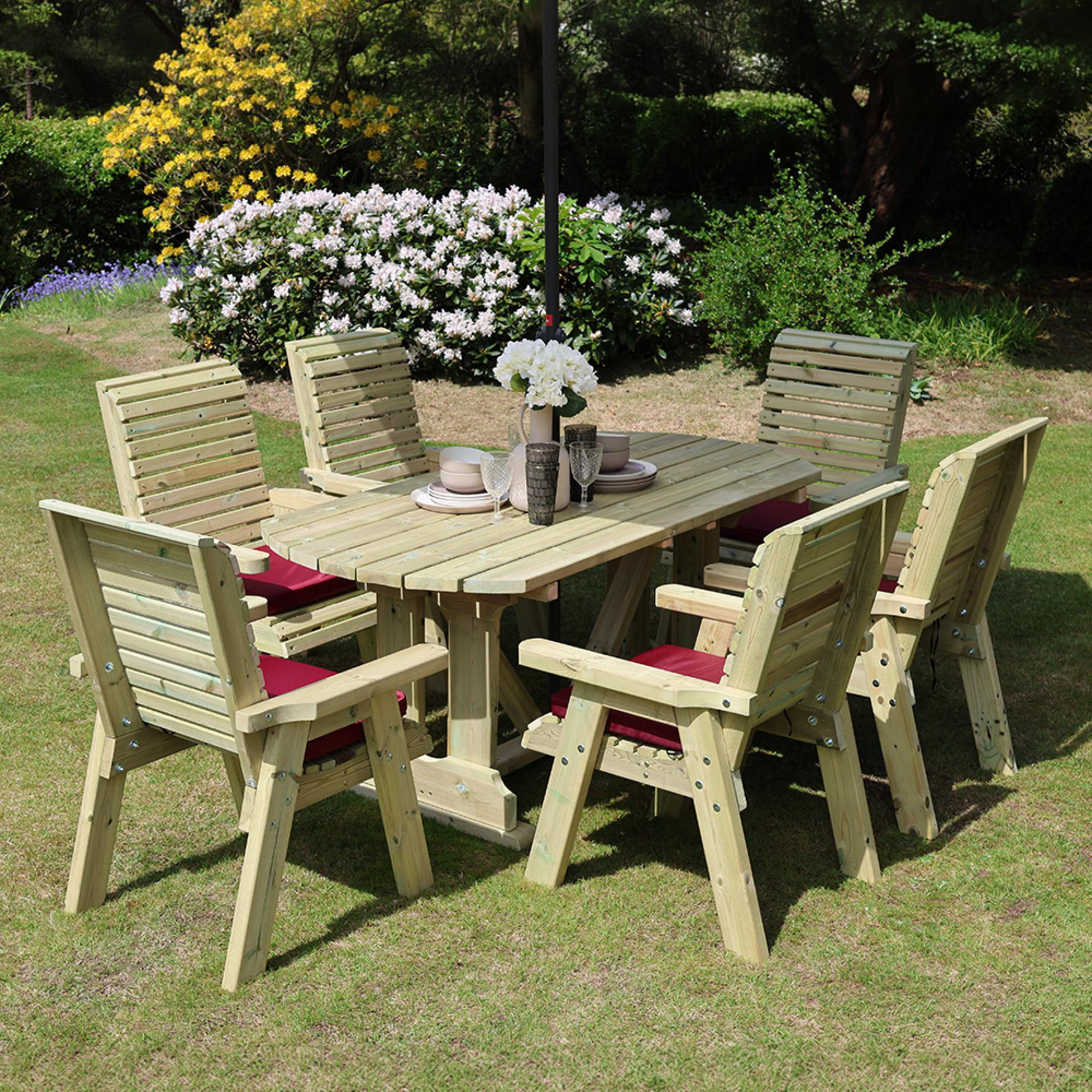 Ergo Garden Table Set - 6 Chairs - Redwood