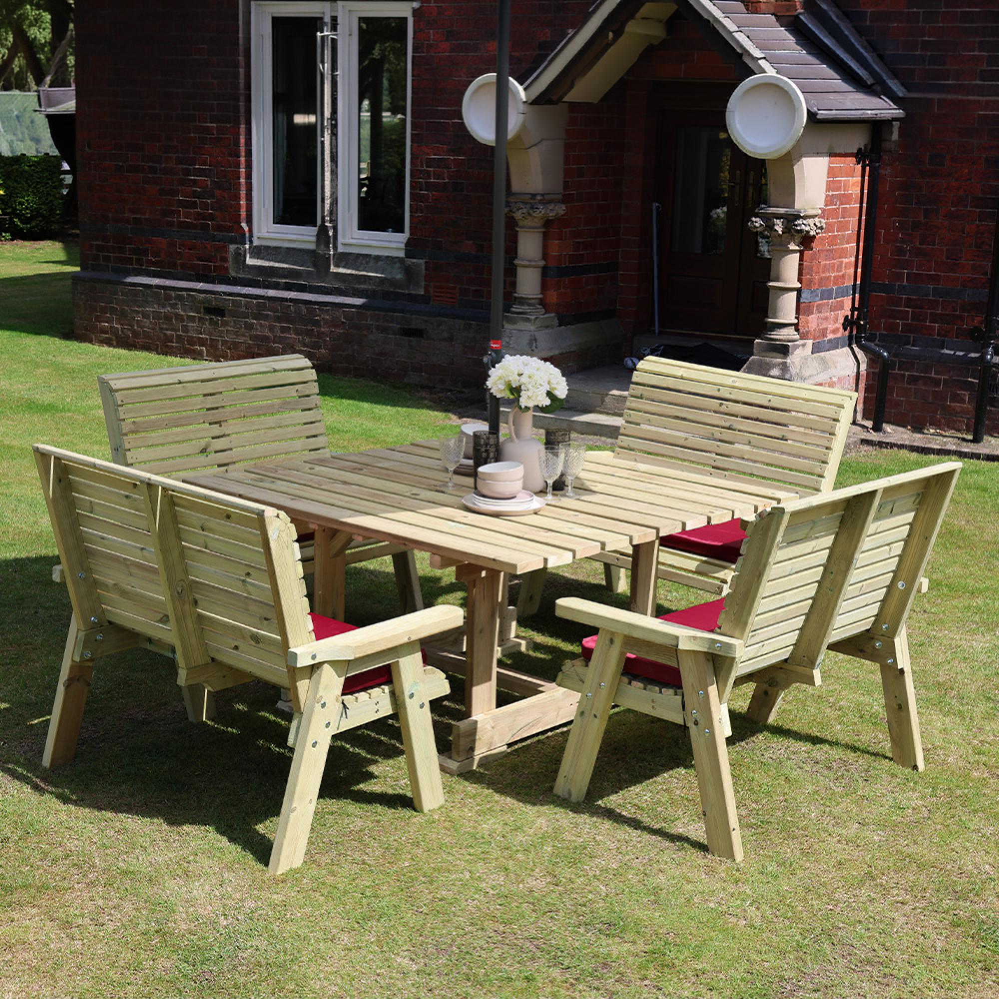 Ergo Garden Table Set - Square - 4 Benches - Redwood