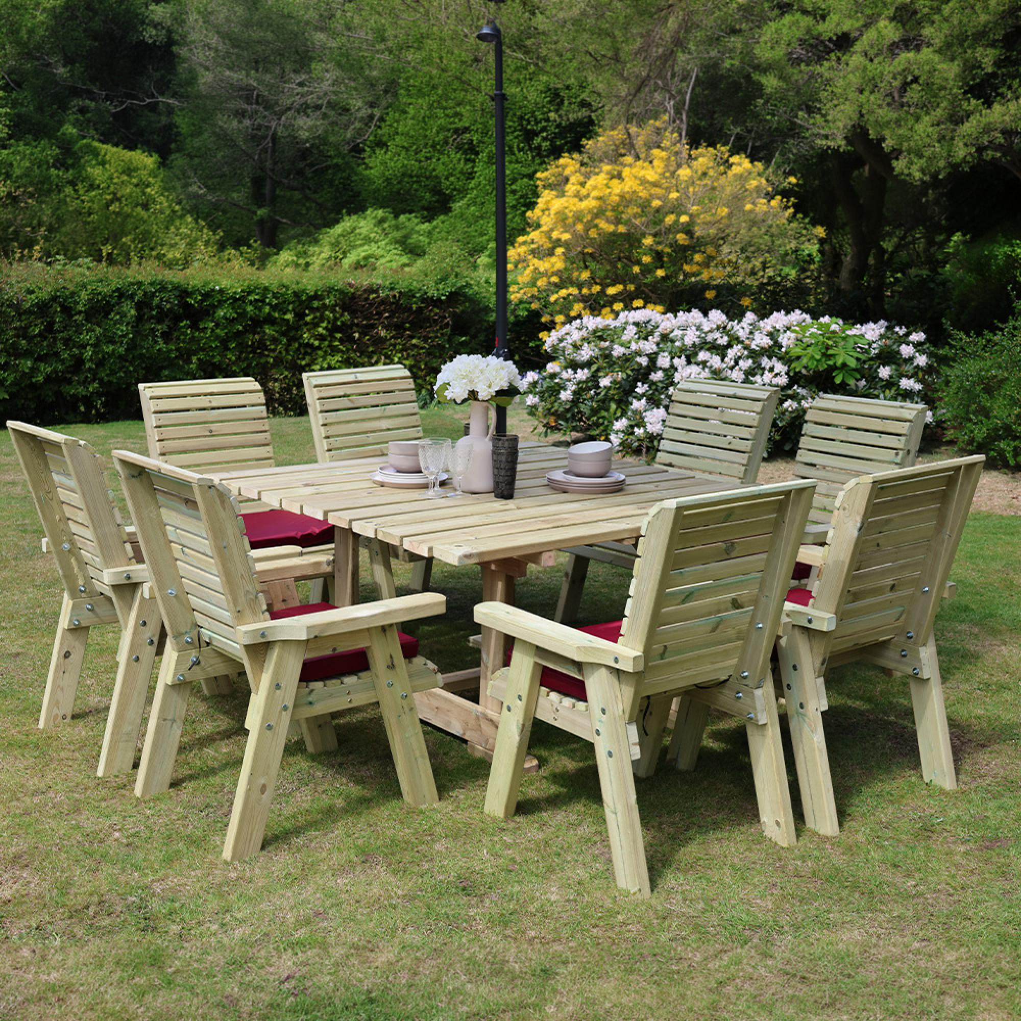 Ergo Garden Table Set - Square - 8 Chairs - Redwood