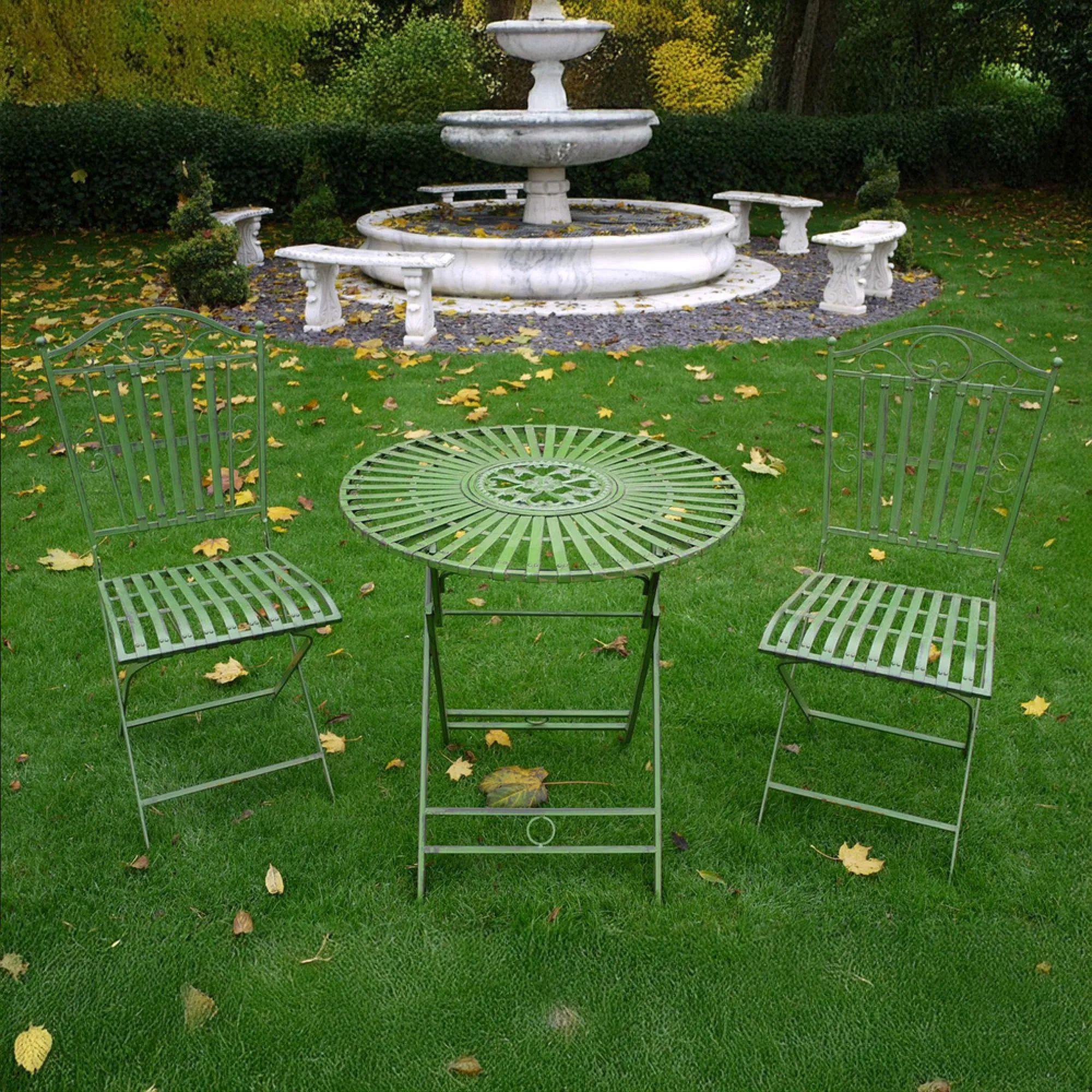 Garden Table - Antique Green - Round - with 2 Chairs