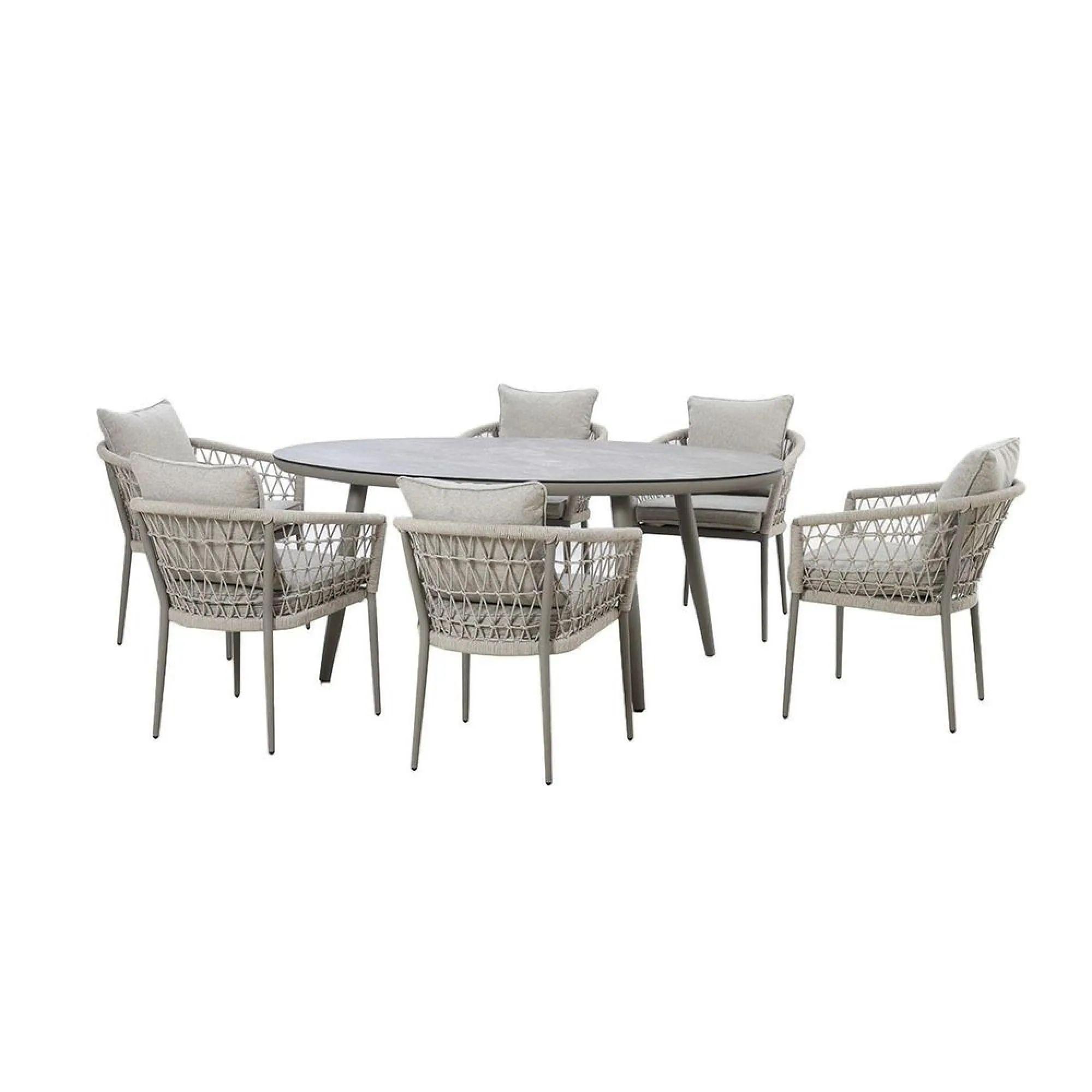 Clearance - Monaco Oval Garden Dining Set - 4 Seater - 120cm - Lazy Susan - Cool Linen - FSS16377
