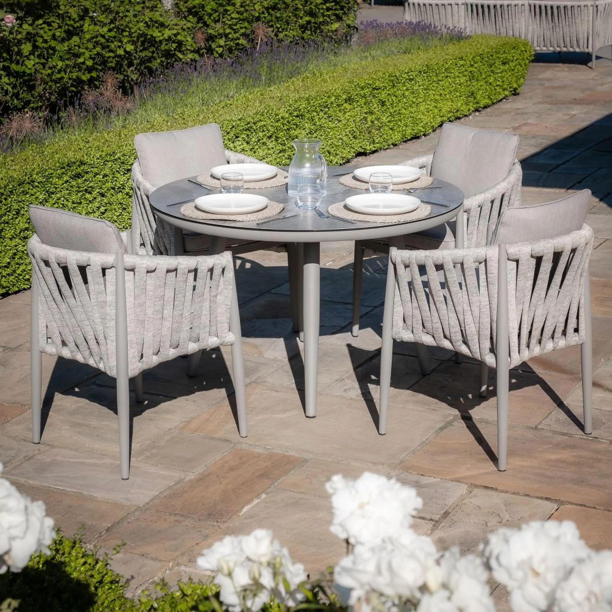 Milan Round Garden Dining Set - 4 Seater - 120cm - Cool Linen