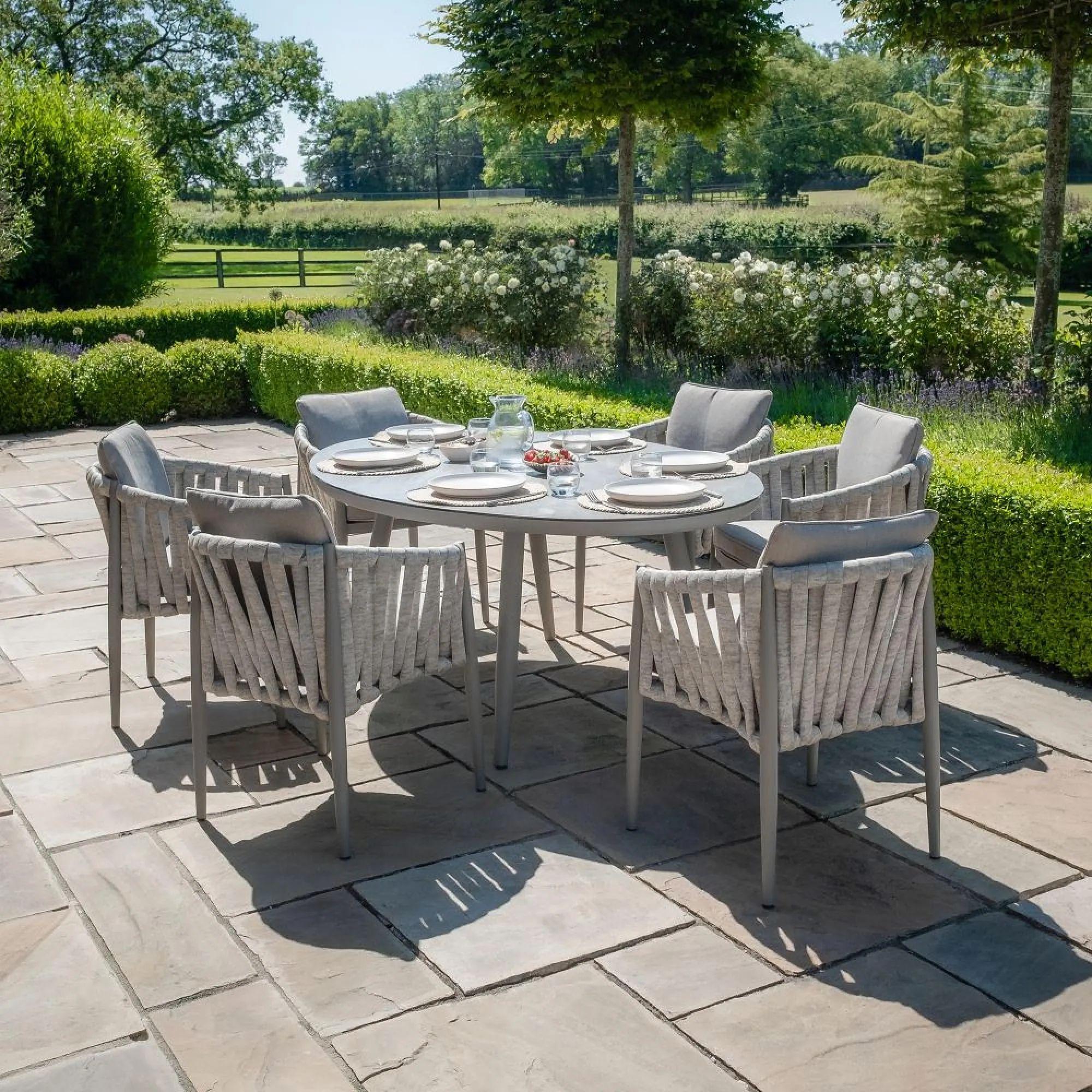 Milan Oval Garden Dining Set - 6 Seater - 120cm - Cool Linen