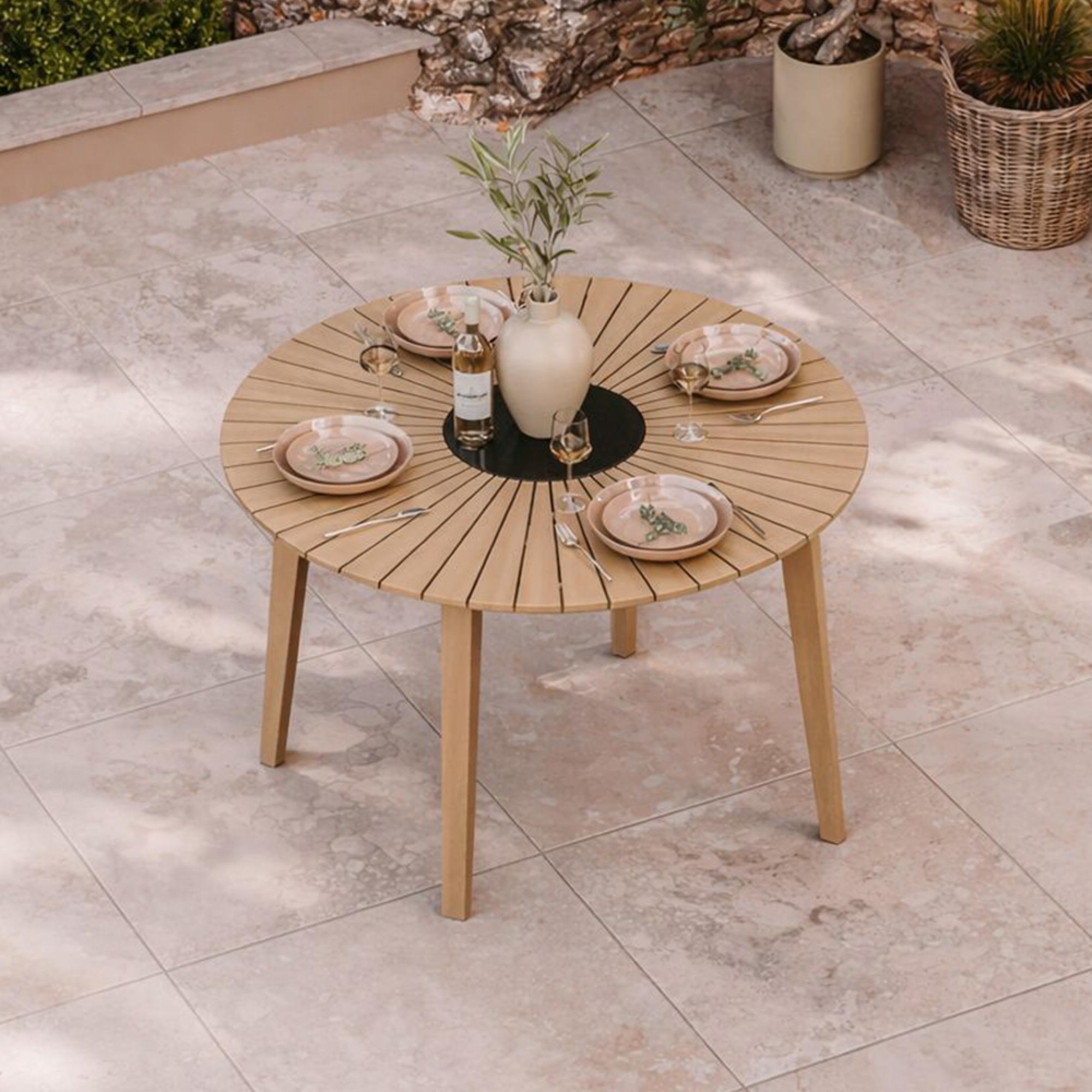 Roma Sunray Garden Round Dining Table - 120cm - 4 Seater - Granite Insert
