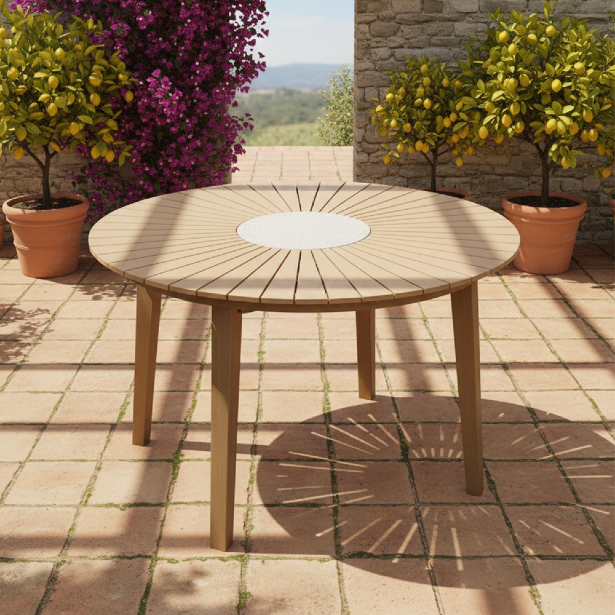 Roma Sunray Garden Round Dining Table - 120cm - 4 Seater - Terrazzo Insert
