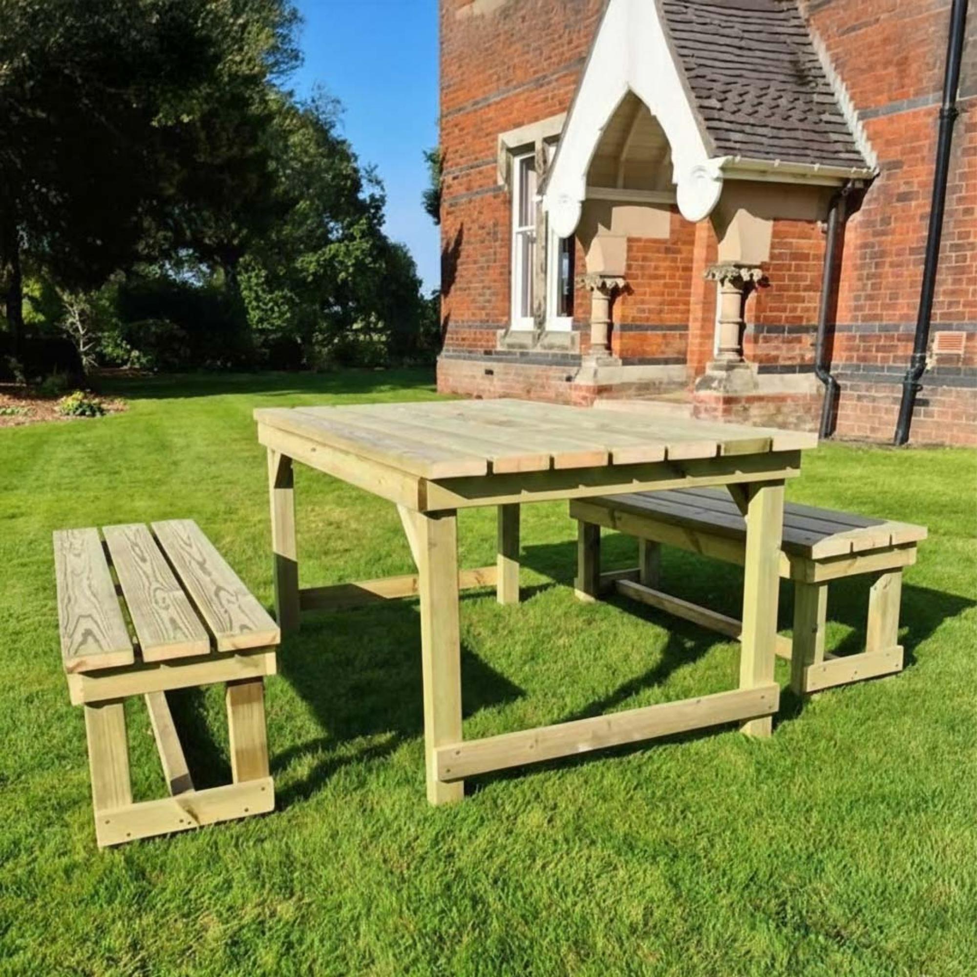 Butchers Garden Table Set - 2 Benches - Redwood