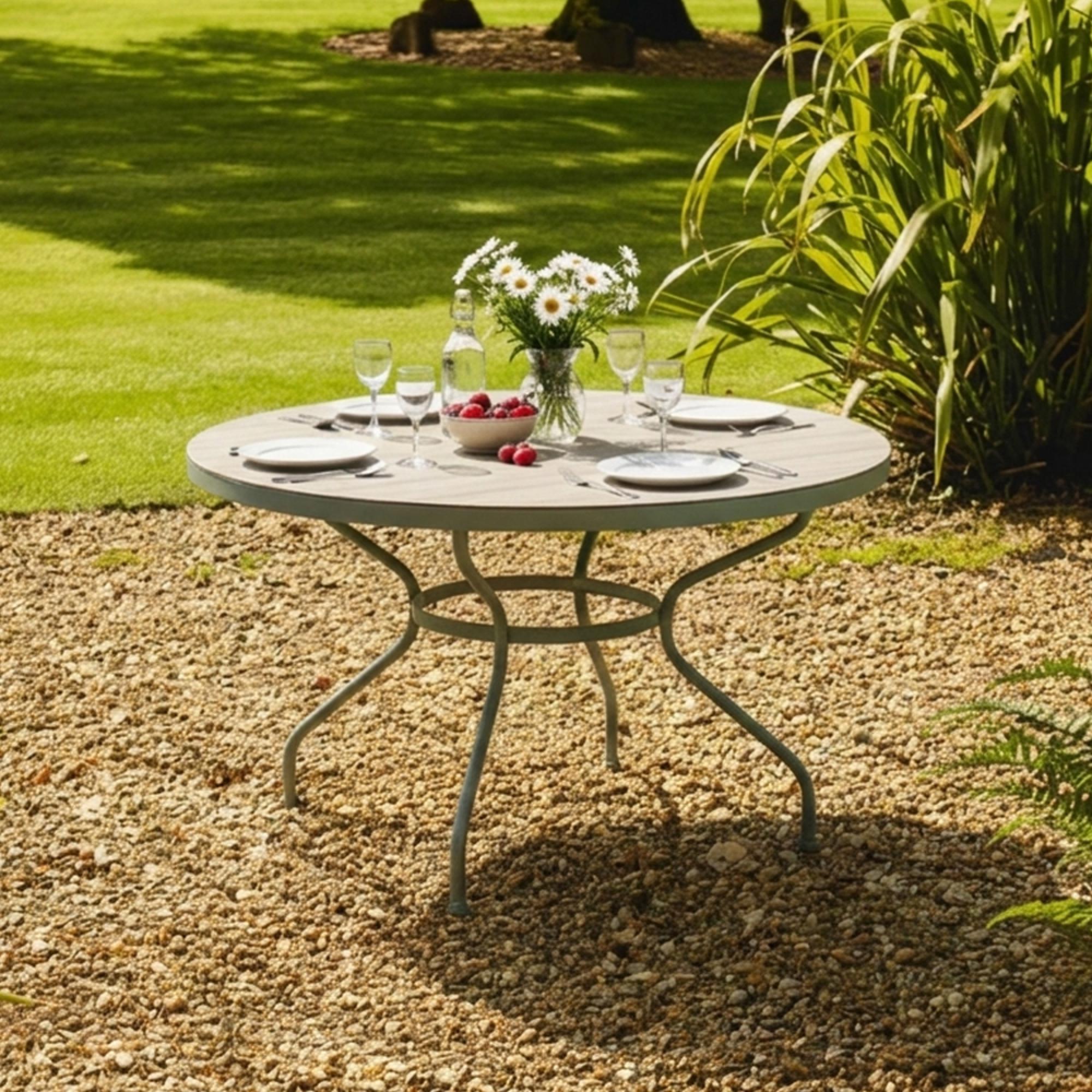 Bergen Garden Dining Table - 4 Seater - 150cm - Round - Green Metal