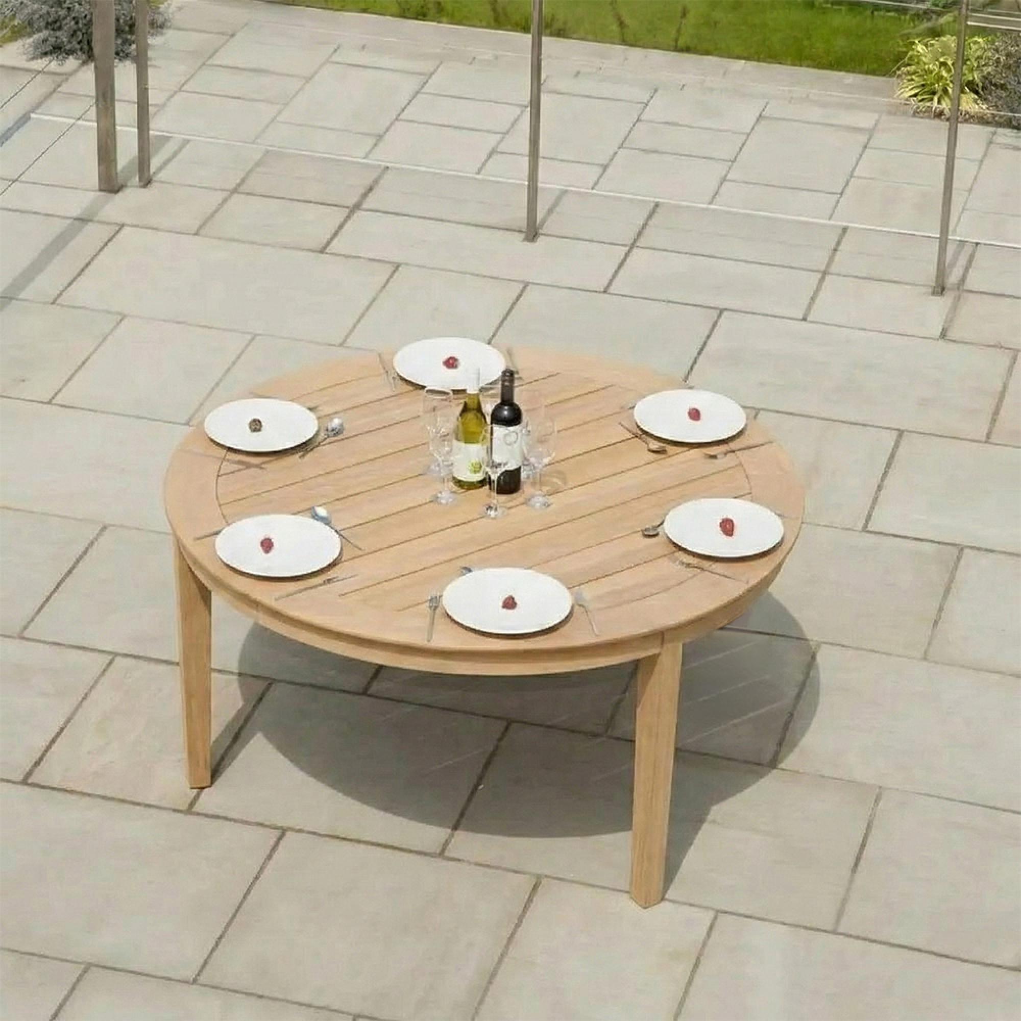 Roble Wood Round Garden Dining Table - 6 Seater - 160cm