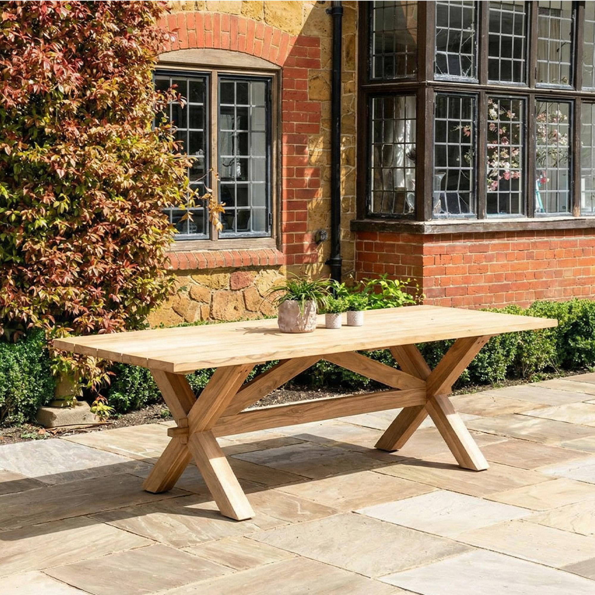 Plank Dining Table - 10 Seater - 240cm - Garden - Teak Wood