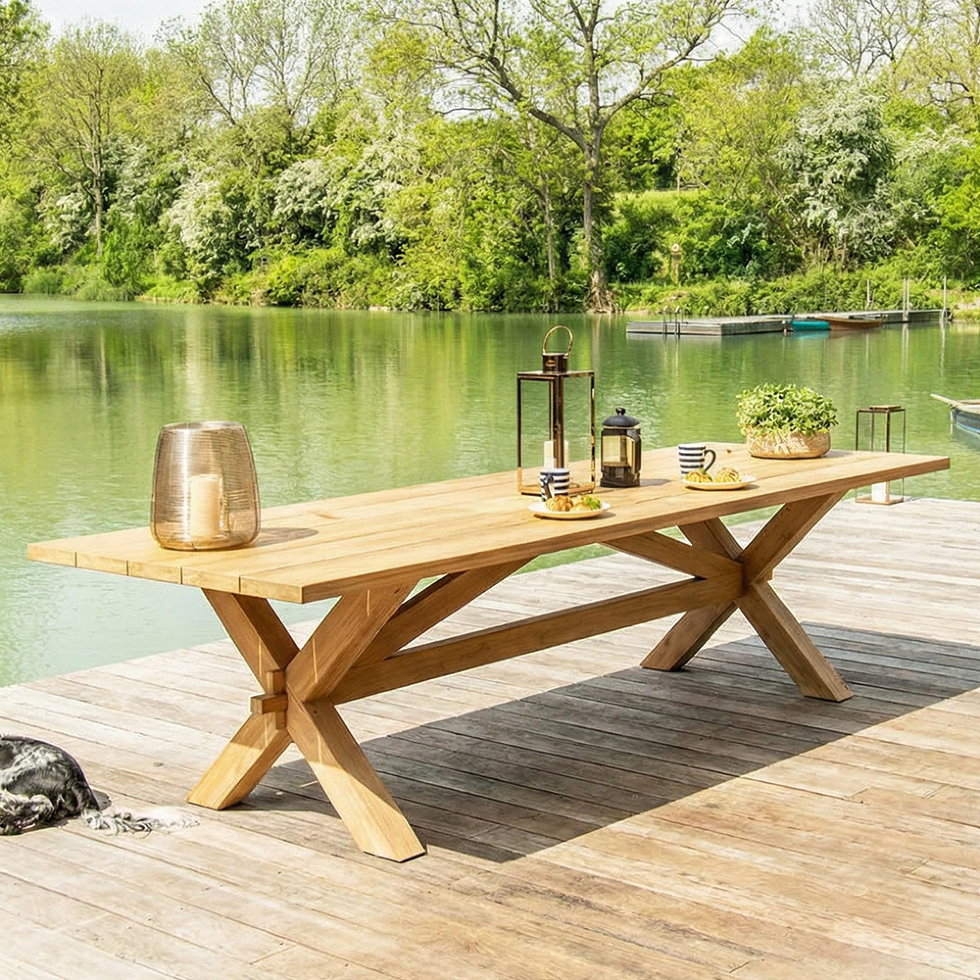 Plank Dining Table - 12 Seater - 300cm - Garden - Teak Wood