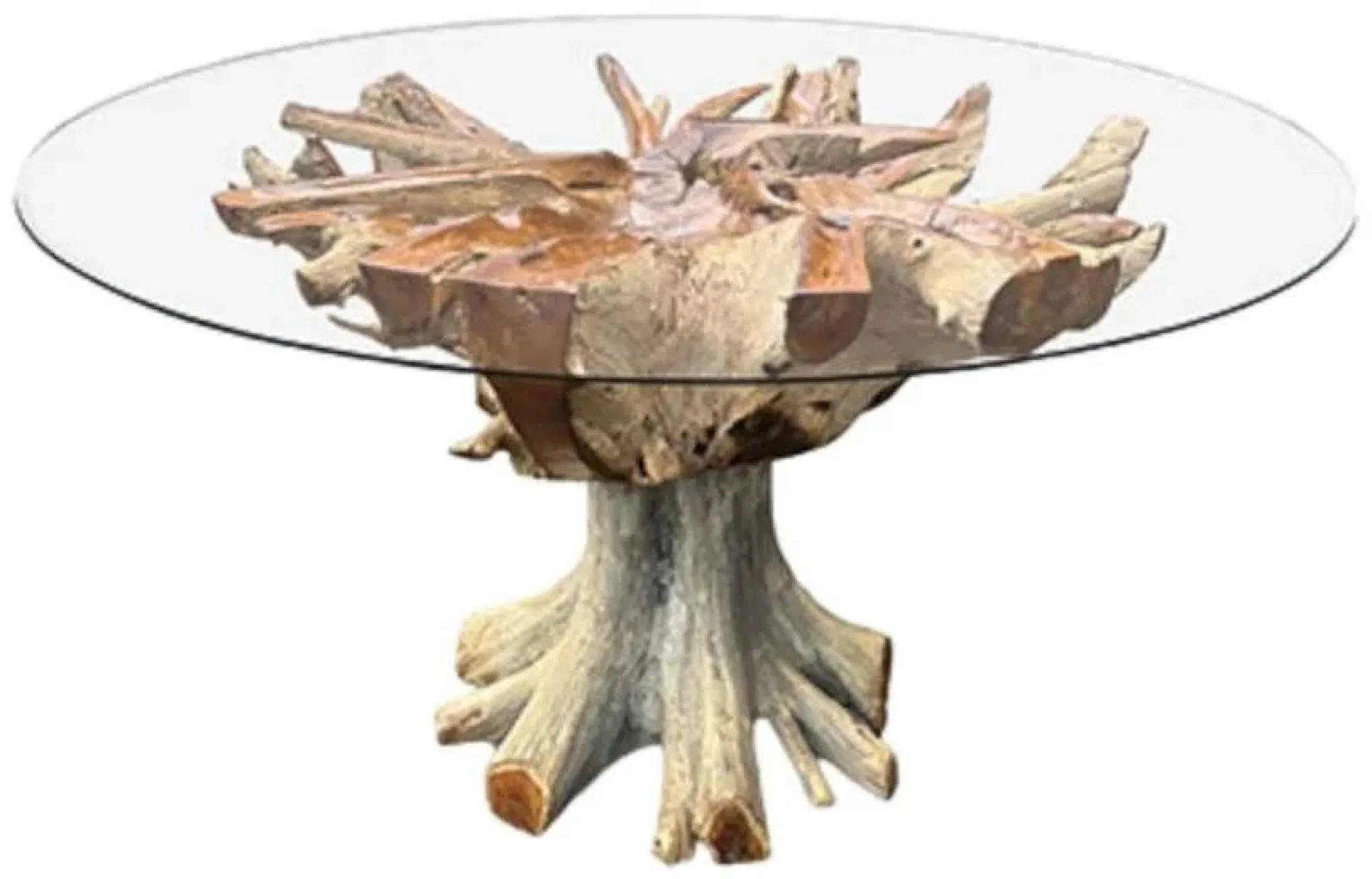 Lombok Teak Root & Glass Dining Table - Round - 6 Seater - 150cm