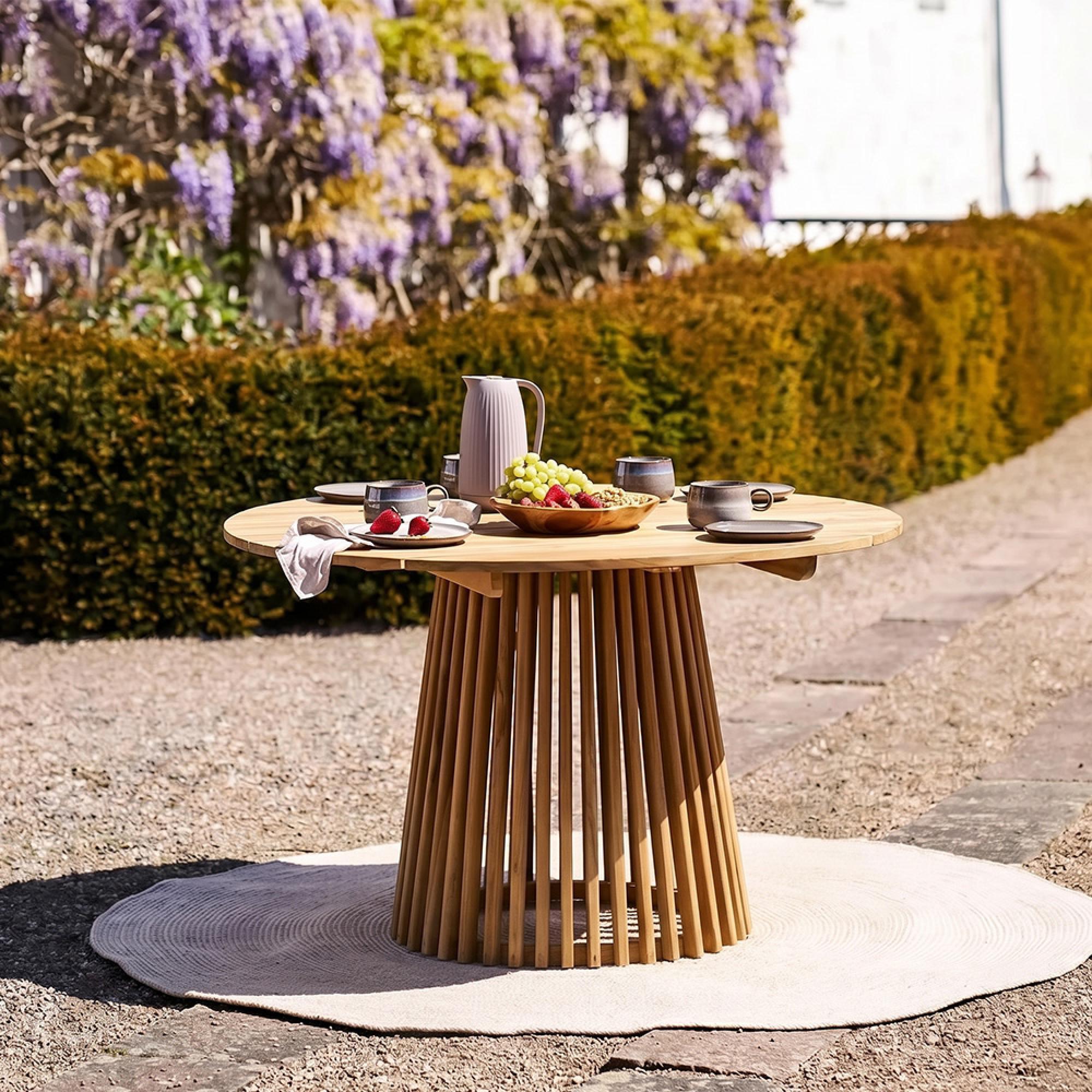 Lorca Garden Dining Table - 4 Seater - Round - Slatted Base - Teak Wood - 120cm