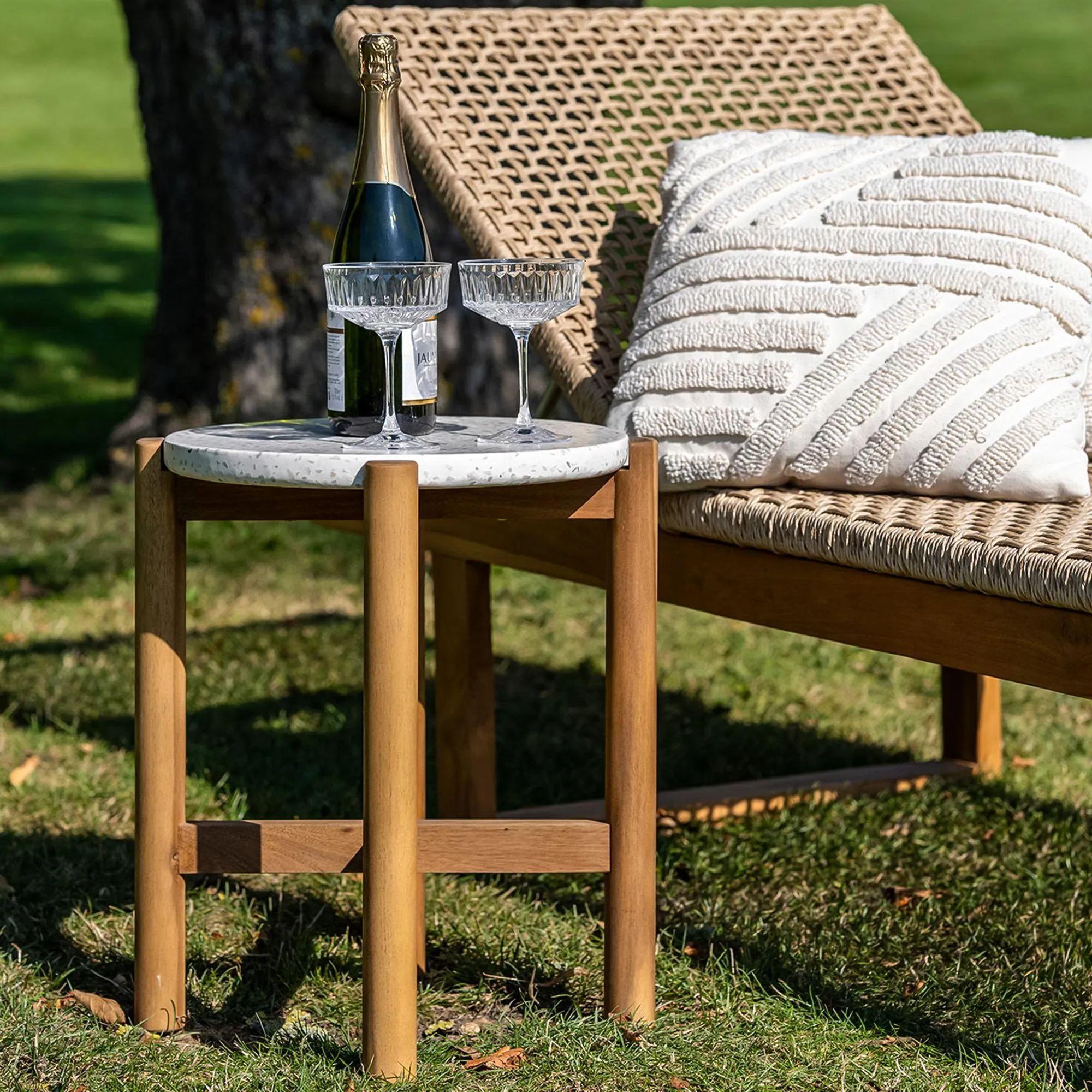 Terracina Round Garden Side Table - White Concrete Top