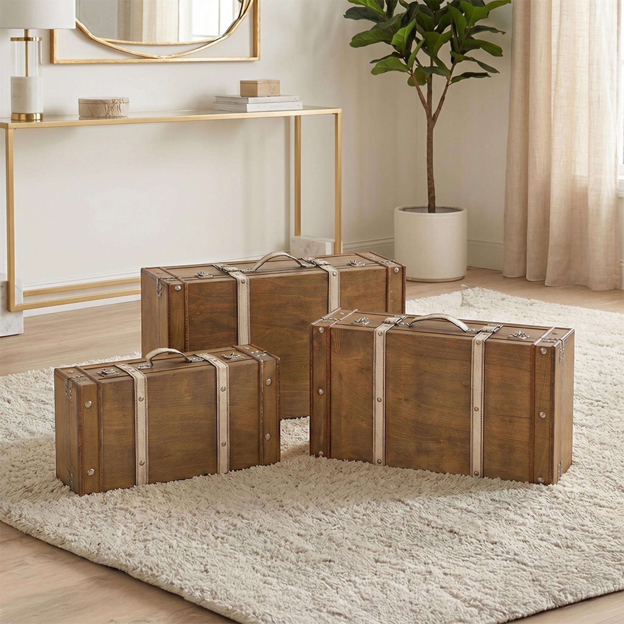 Storage Box - Set of 3 - Antique Brown - Wood