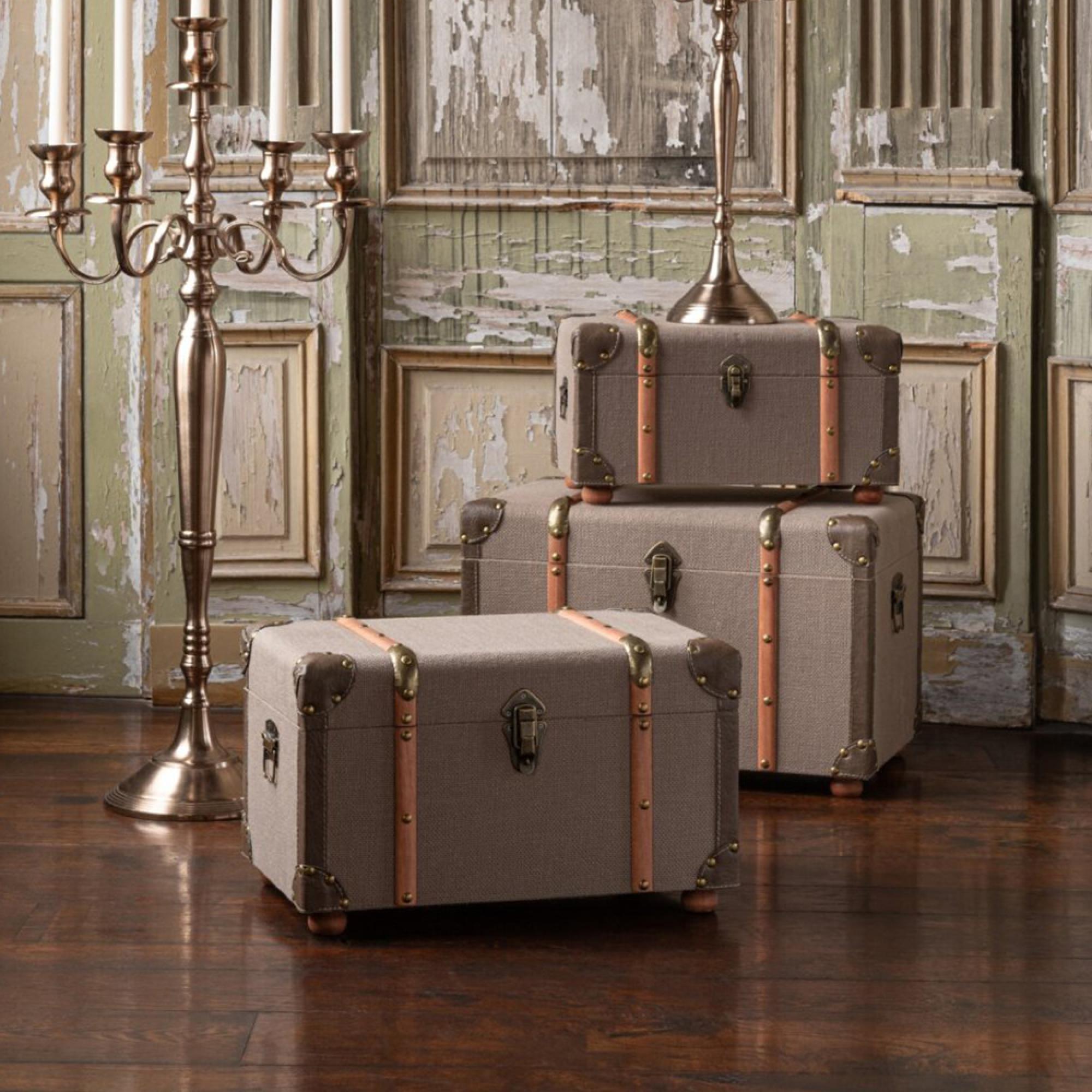 Storage Trunk - Set of 3 - Olive and Brown - Wood