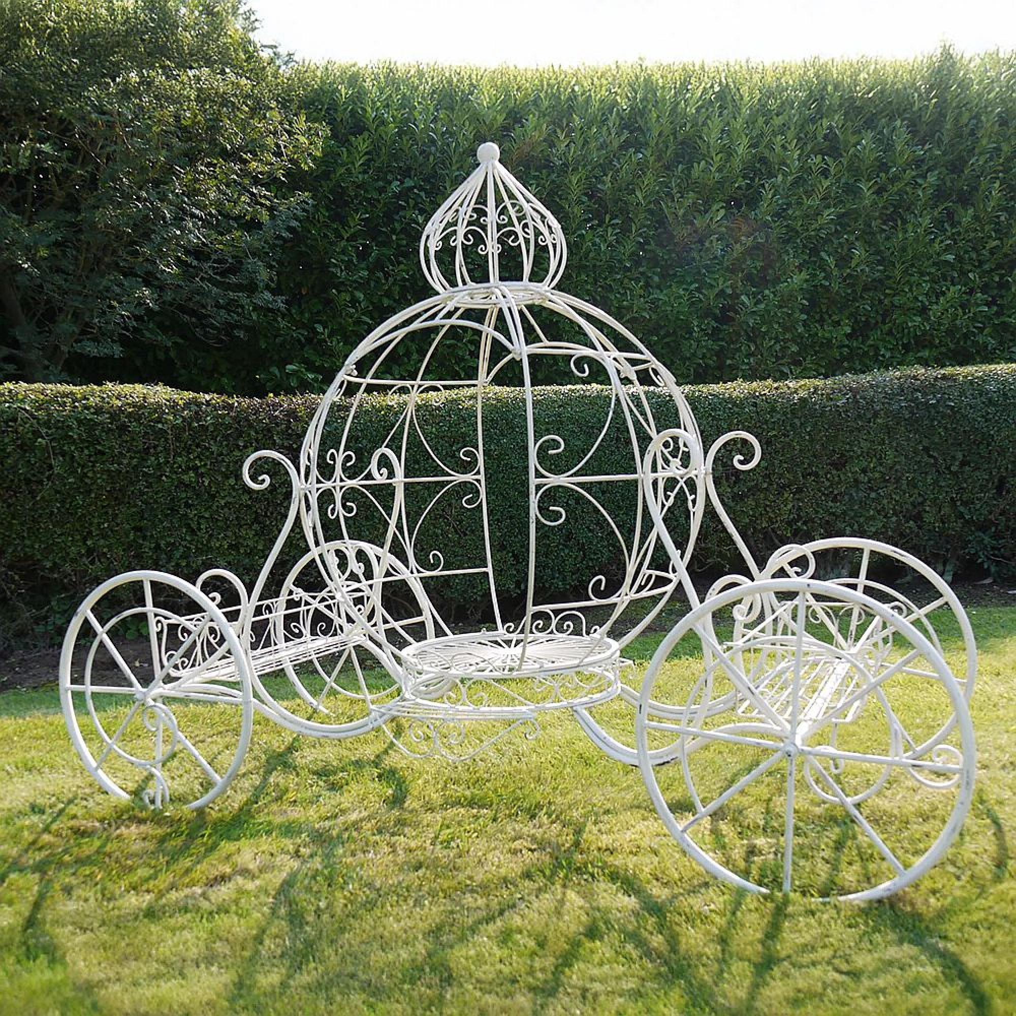 Clearance - Cinderella Outdoor Carriage - White Metal - Resin - FSS17418