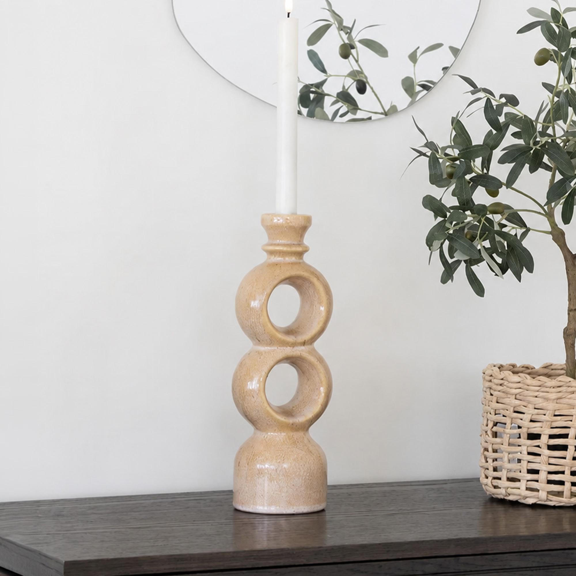 Candle Holder - Medium - Brown Ceramic