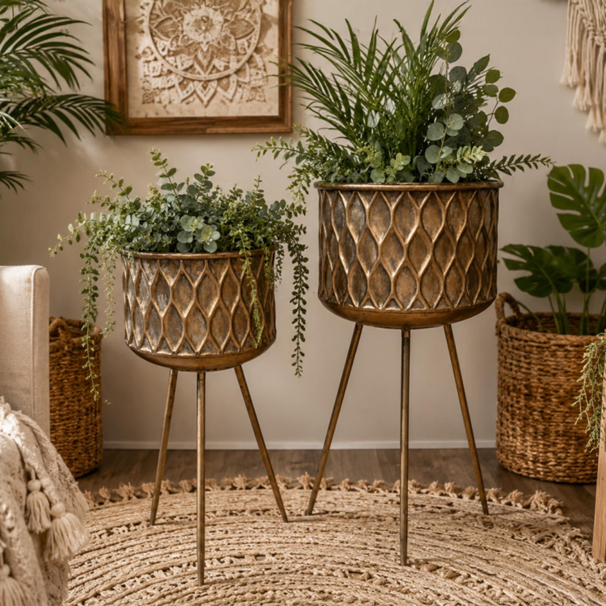 Gold Artificial Flower Planter Stand - Tall - Set of 2