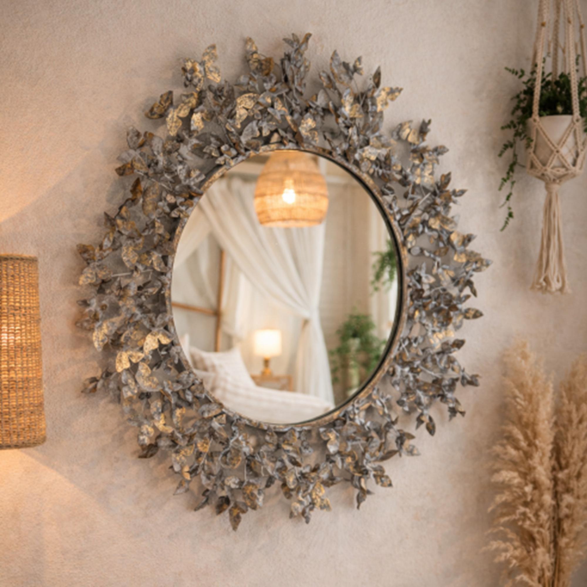 Wall Mirror - Round - Ornate Butterfly - Set of 2 - Metal