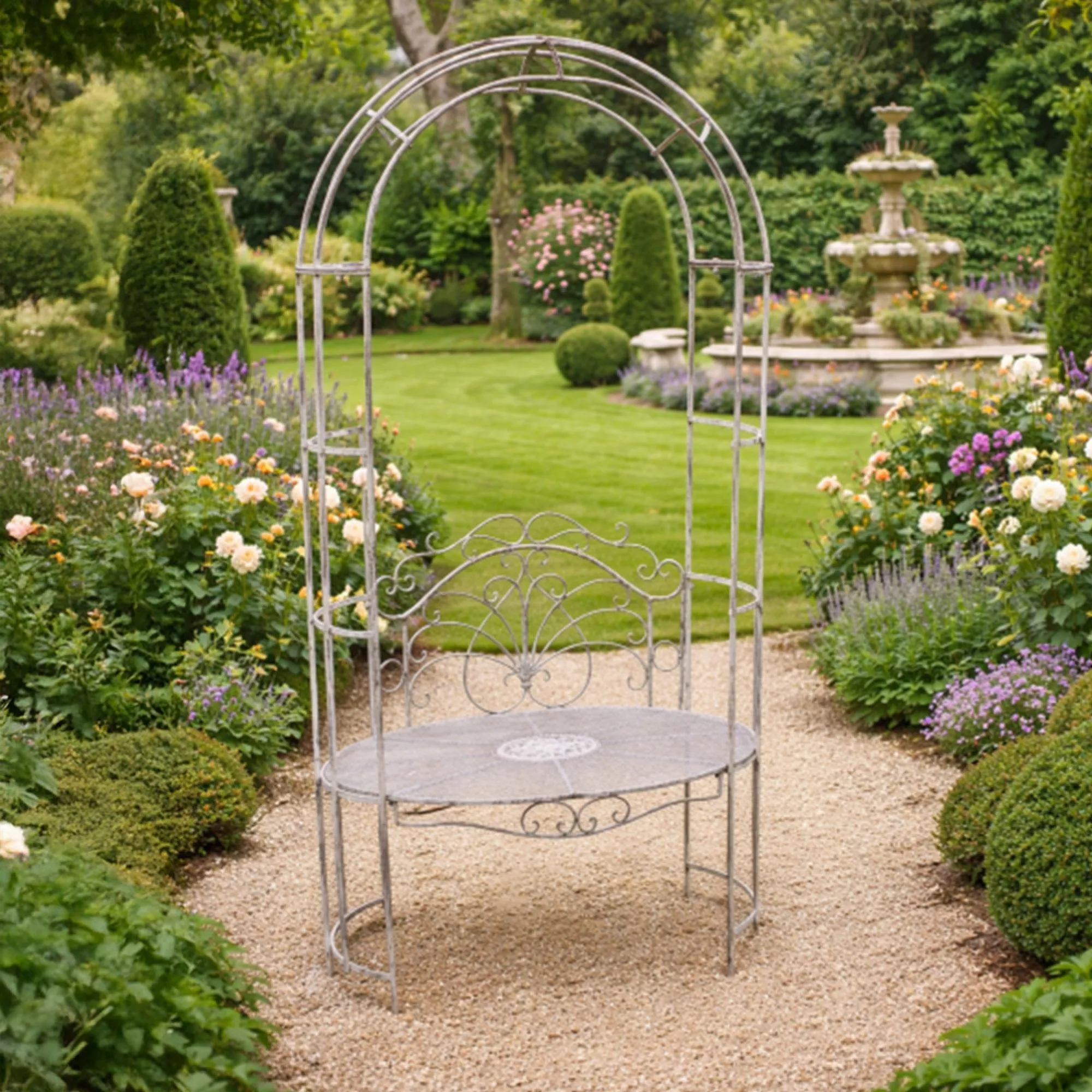 Garden Bench - Antique Grey Metal - Arch Style