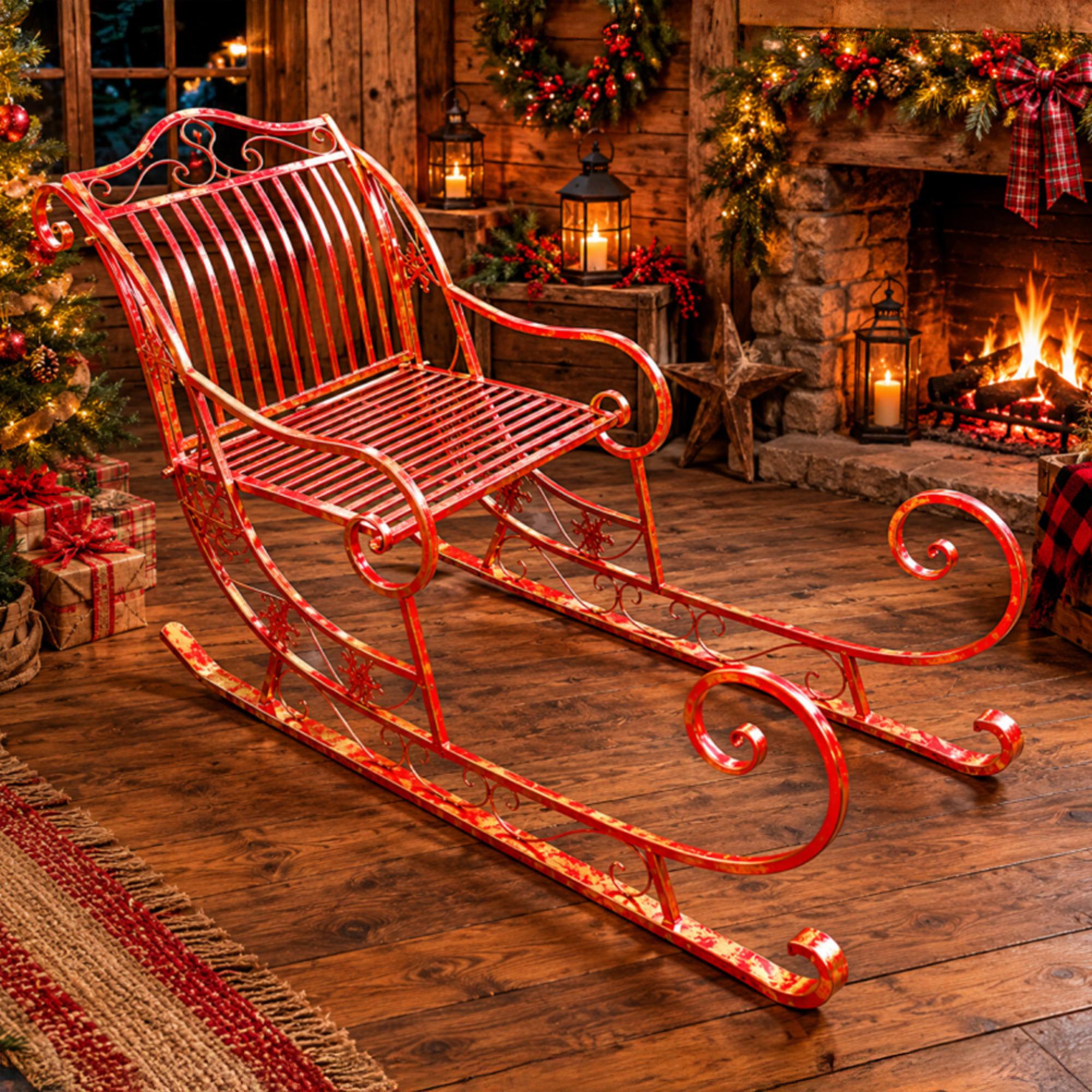 Red and Gold Metal Giant Christmas Sleigh