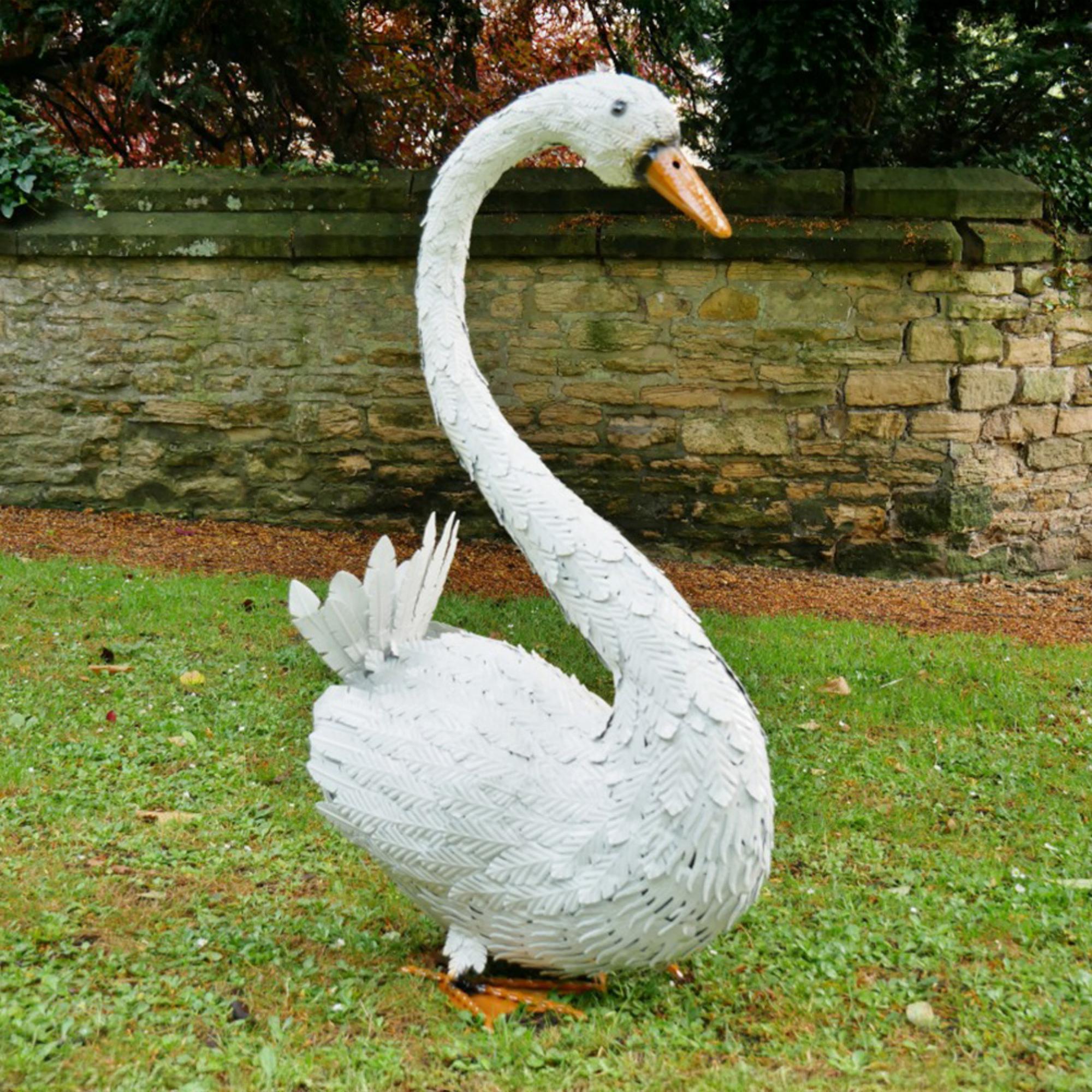 Swan Statue - White Metal - Resin