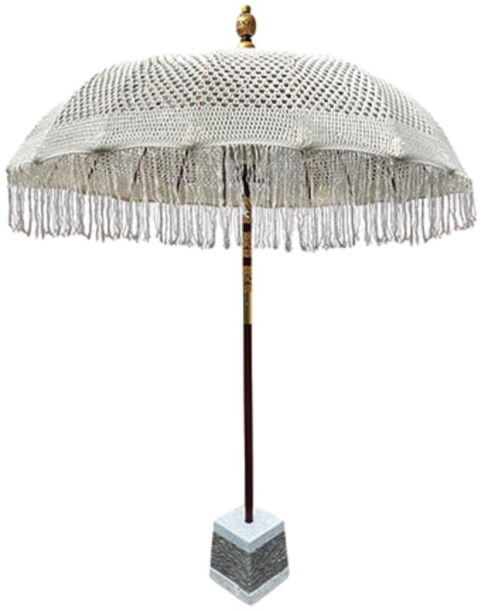 Bali Sun Parasol - White Macrame - with Terrazzo & Slate Base